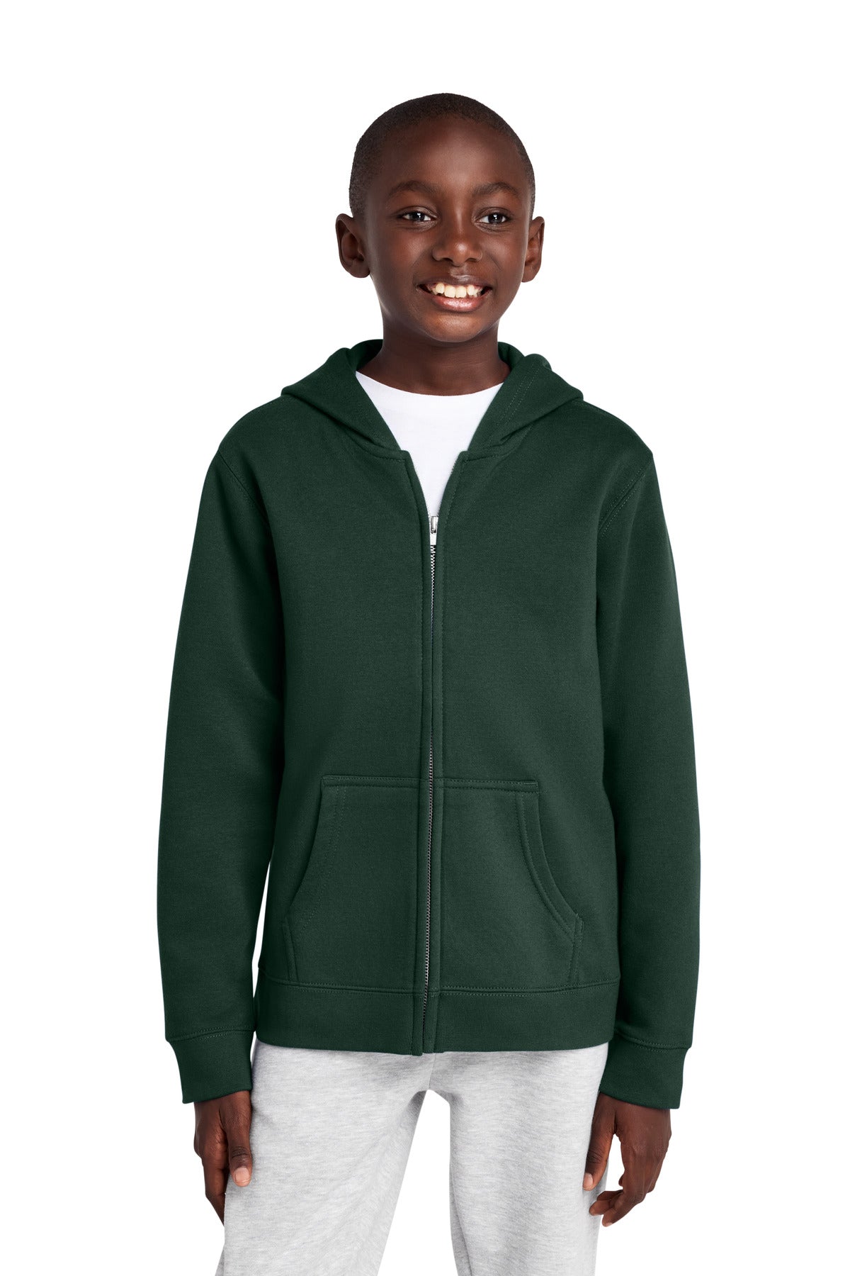 Custom logo District® Youth V.I.T.™ Fleece Full-Zip Hoodie DT6102Y in Forest Green