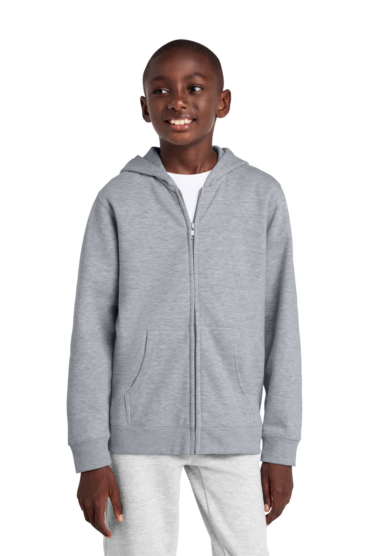 Custom logo District® Youth V.I.T.™ Fleece Full-Zip Hoodie DT6102Y in Light Heather Grey
