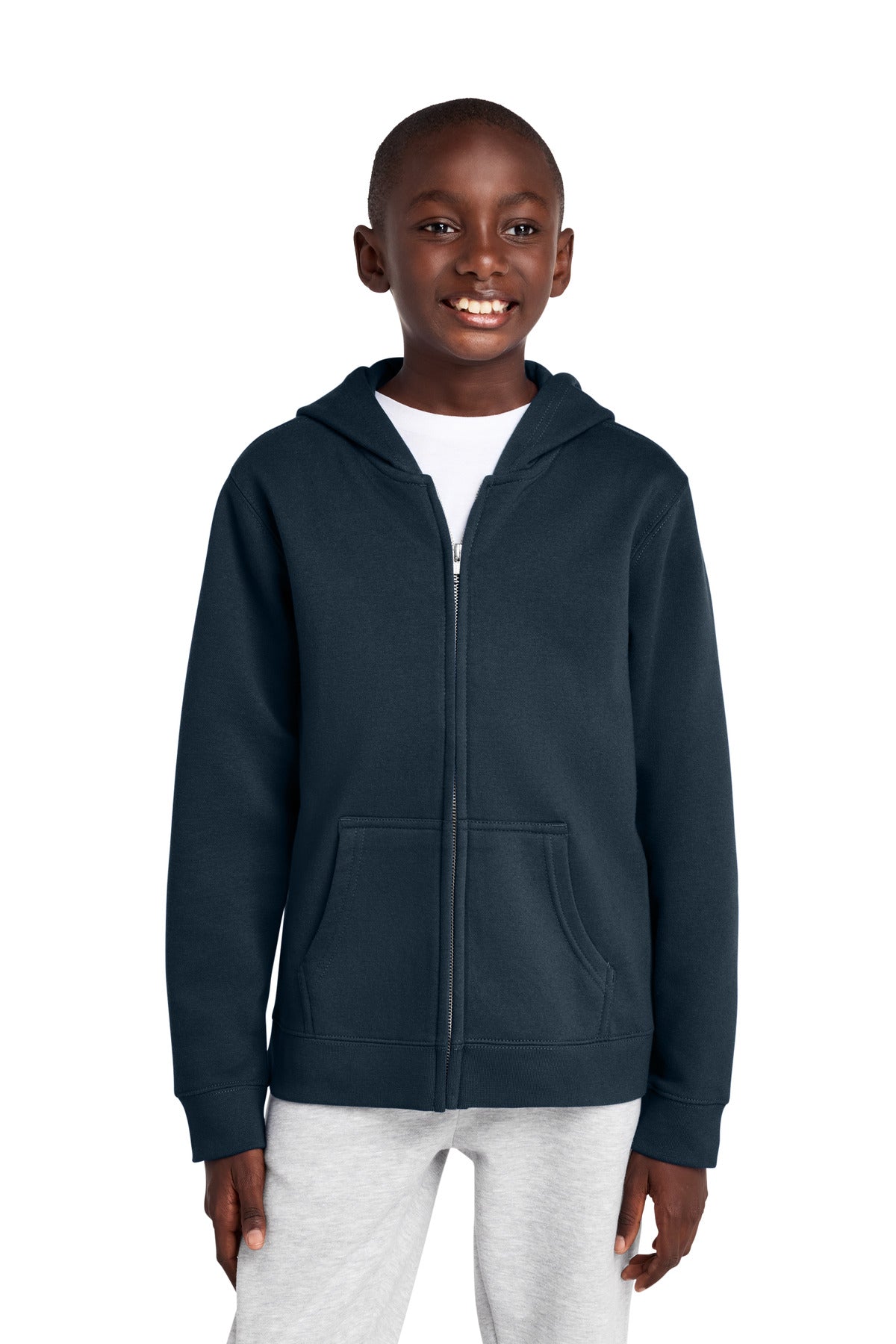 Custom logo District® Youth V.I.T.™ Fleece Full-Zip Hoodie DT6102Y in New Navy