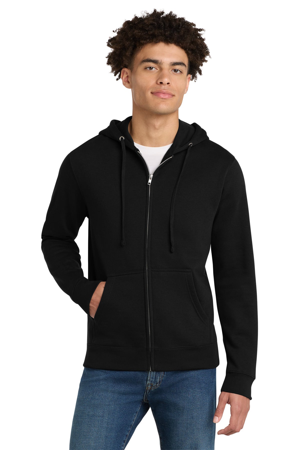 Custom logo District® V.I.T.™Fleece Full-Zip Hoodie DT6102 in Black