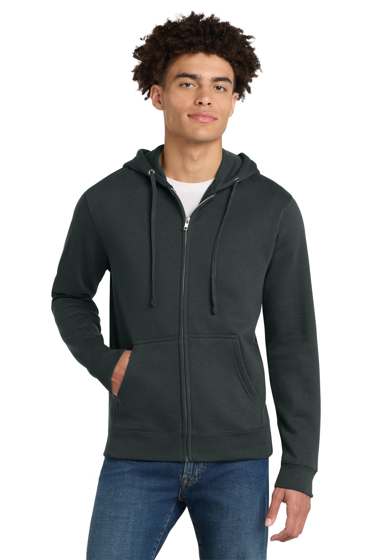 Custom logo District® V.I.T.™Fleece Full-Zip Hoodie DT6102 in Charcoal
