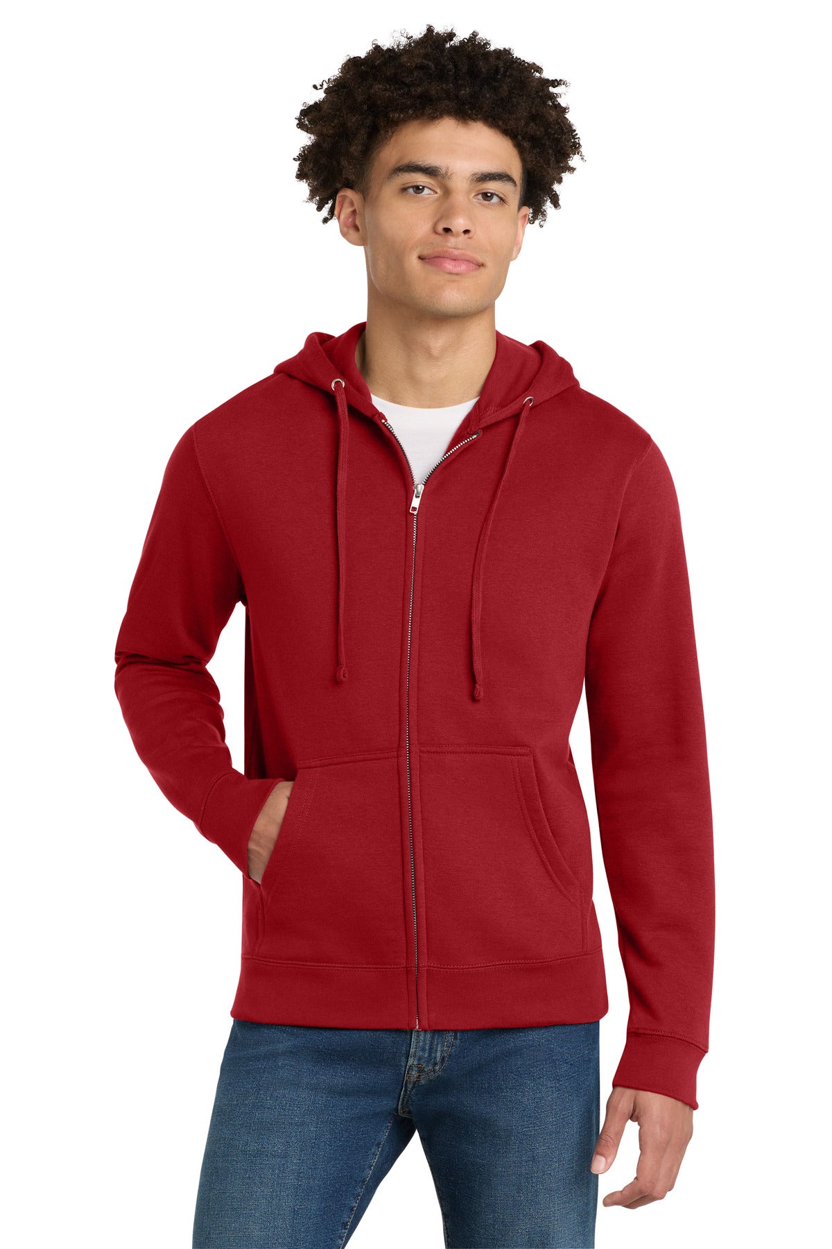 Custom logo District® V.I.T.™Fleece Full-Zip Hoodie DT6102 in Classic Red