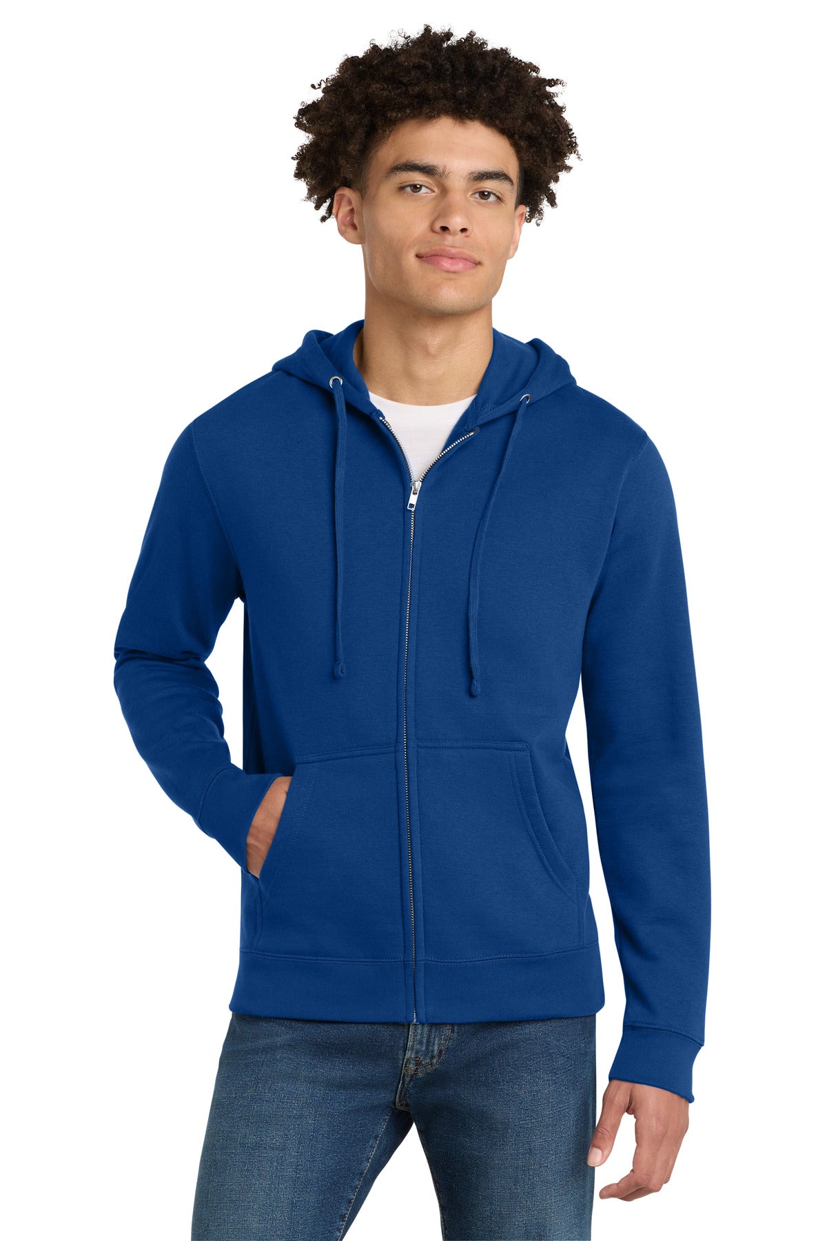 Custom logo District® V.I.T.™Fleece Full-Zip Hoodie DT6102 in Deep Royal