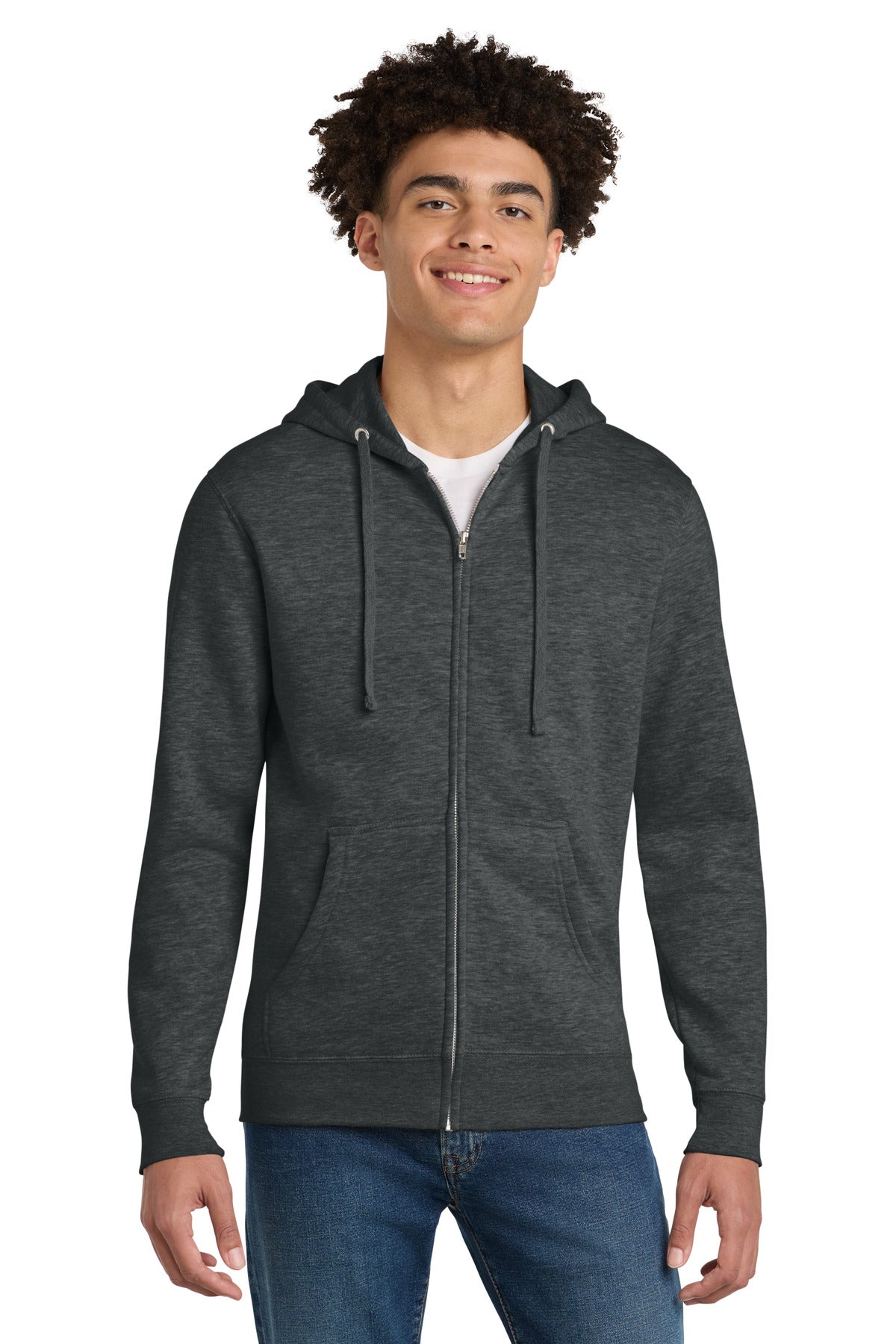 Custom logo District® V.I.T.™Fleece Full-Zip Hoodie DT6102 in Heathered Charcoal