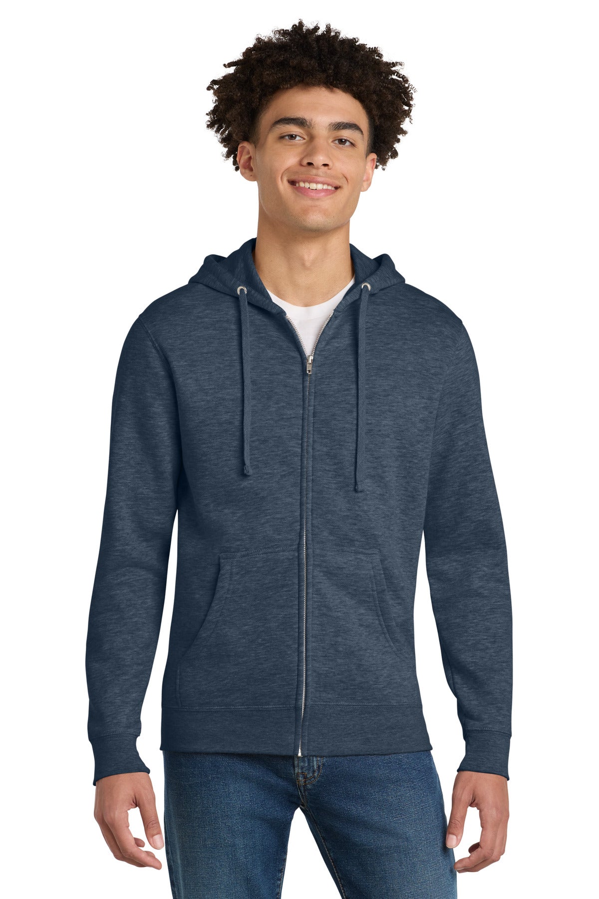 Custom logo District® V.I.T.™Fleece Full-Zip Hoodie DT6102 in Heathered Navy