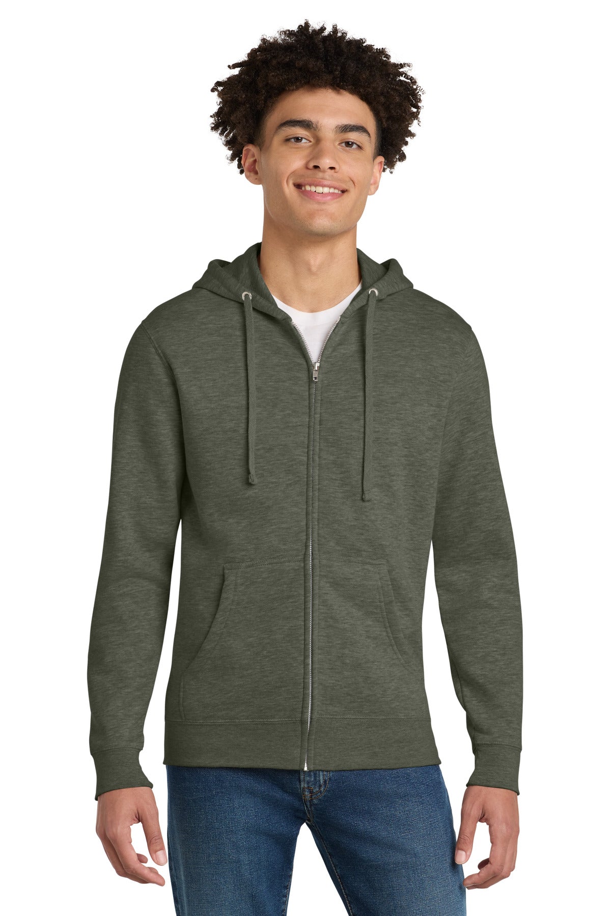 Custom logo District® V.I.T.™Fleece Full-Zip Hoodie DT6102 in Heathered Olive