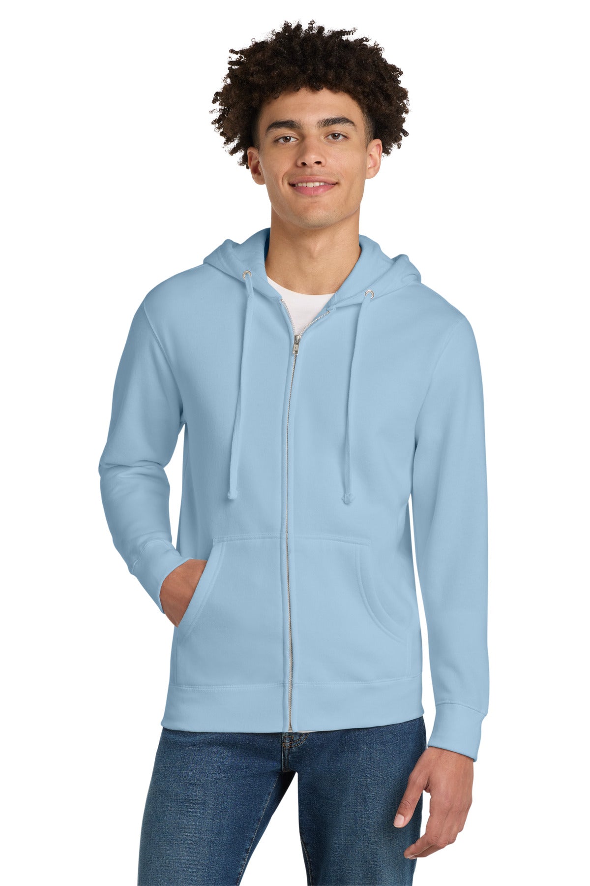 Custom logo District® V.I.T.™Fleece Full-Zip Hoodie DT6102 in Ice Blue