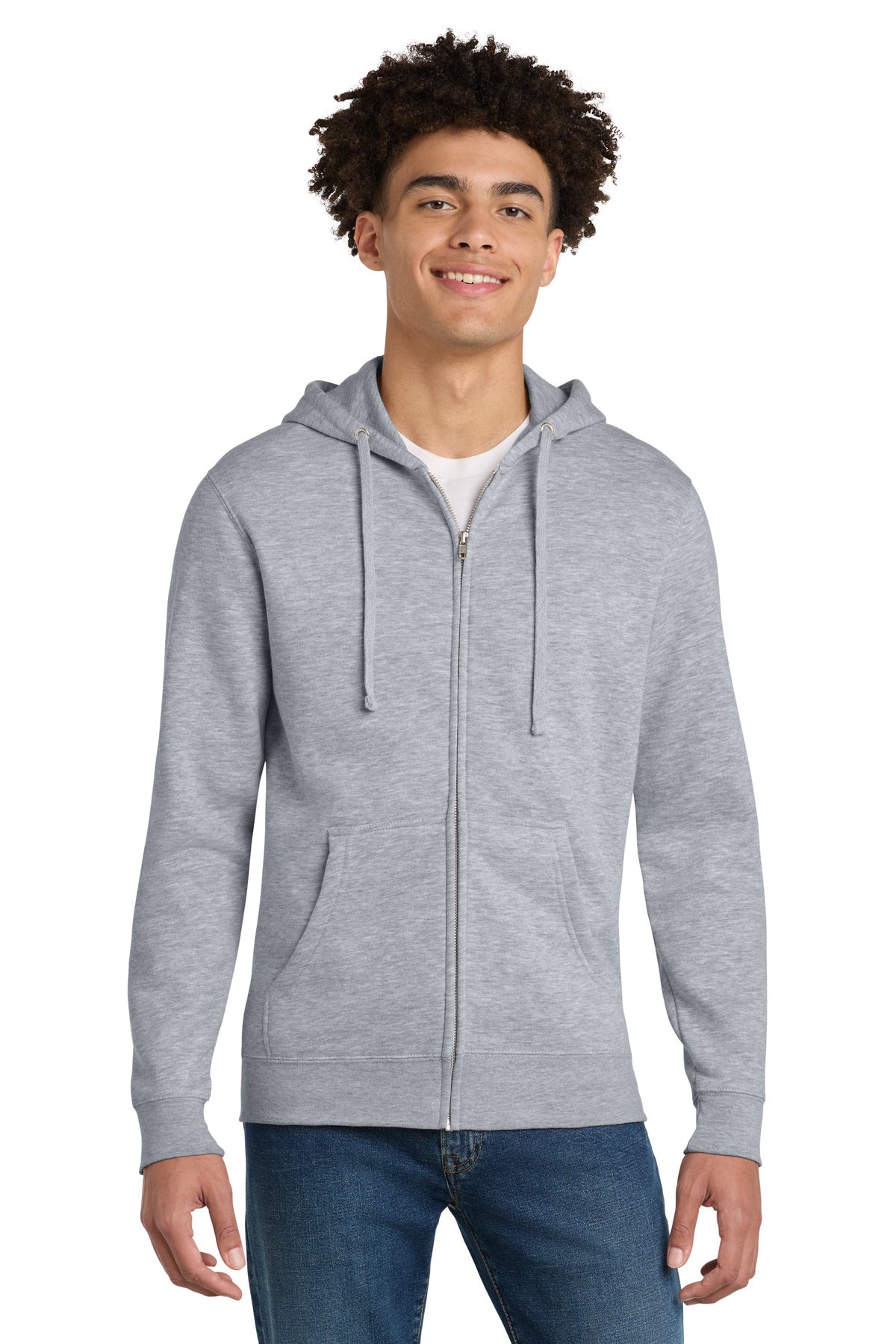 Custom logo District® V.I.T.™Fleece Full-Zip Hoodie DT6102 in Light Heather Grey