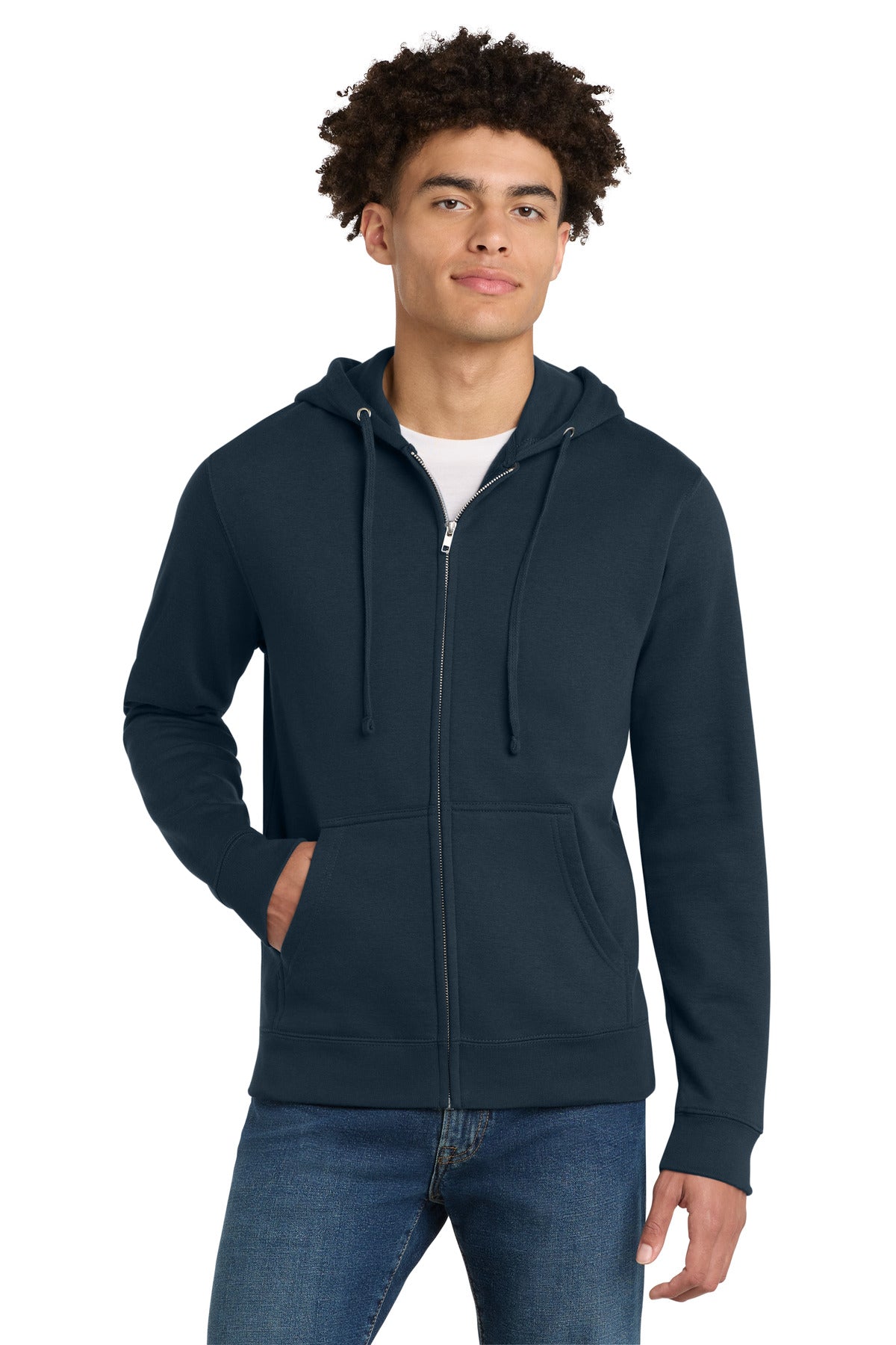 Custom logo District® V.I.T.™Fleece Full-Zip Hoodie DT6102 in New Navy