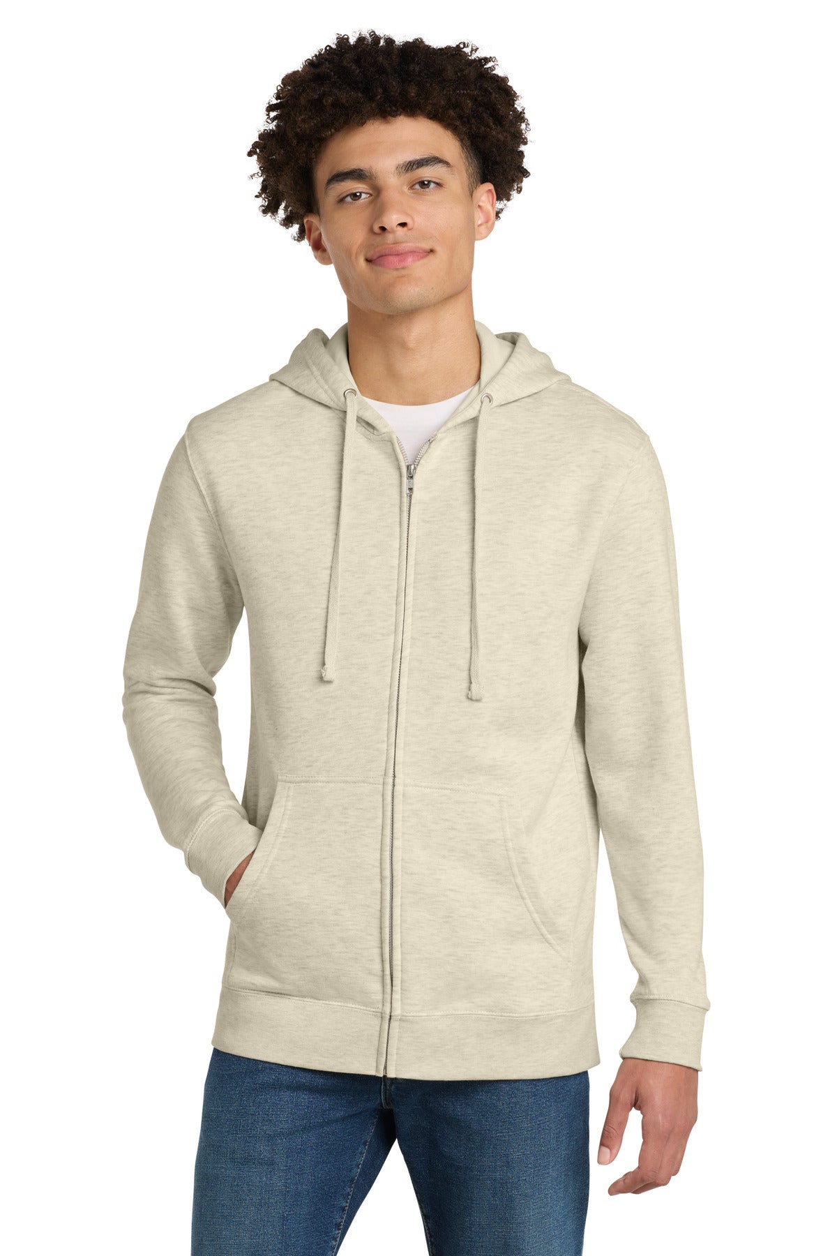 Custom logo District® V.I.T.™Fleece Full-Zip Hoodie DT6102 in Oatmeal Heather