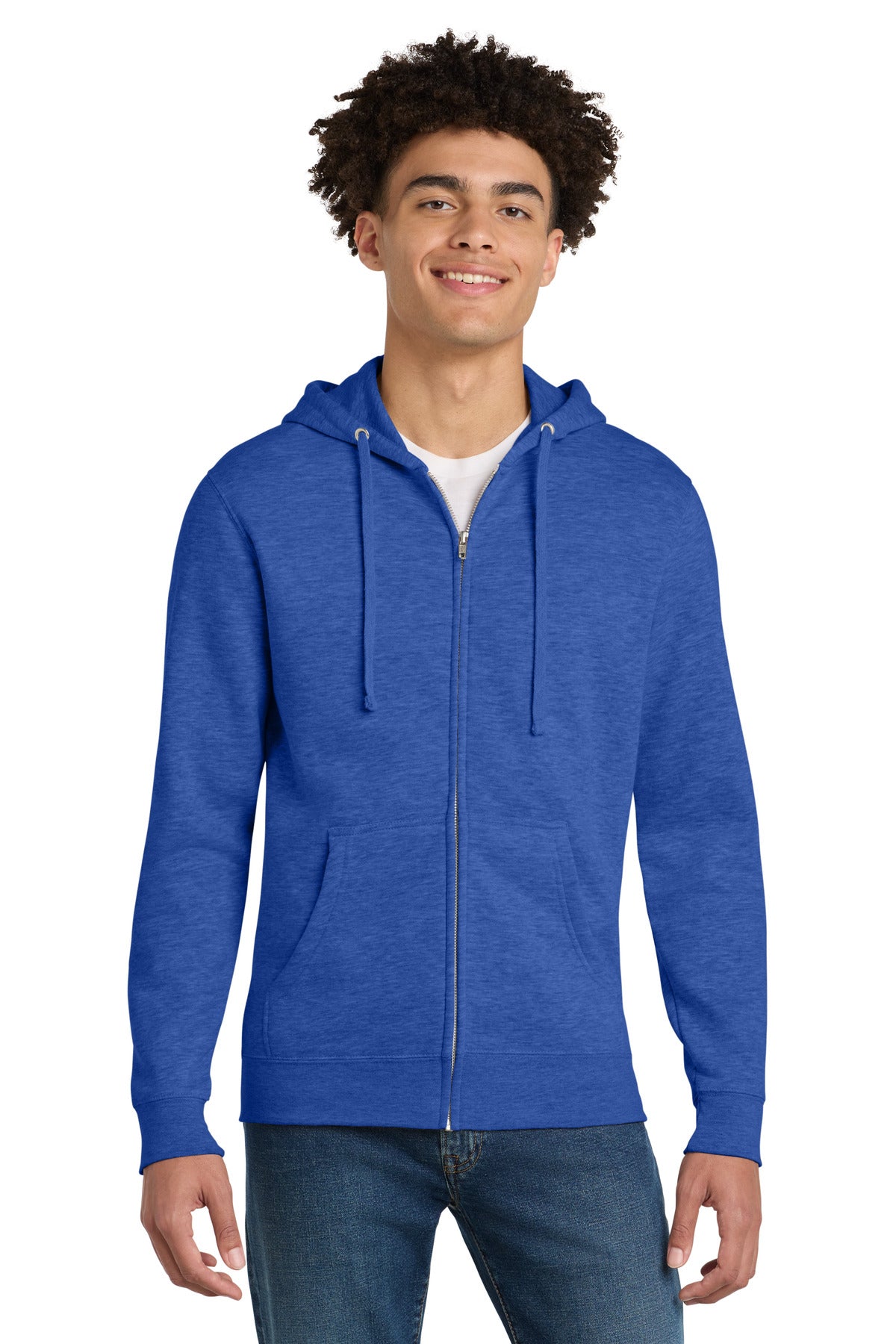 Custom logo District® V.I.T.™Fleece Full-Zip Hoodie DT6102 in Royal Frost