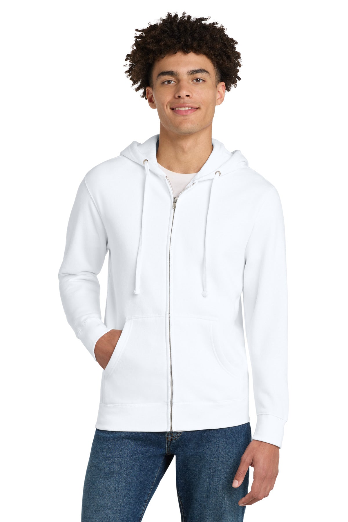 Custom logo District® V.I.T.™Fleece Full-Zip Hoodie DT6102 in White