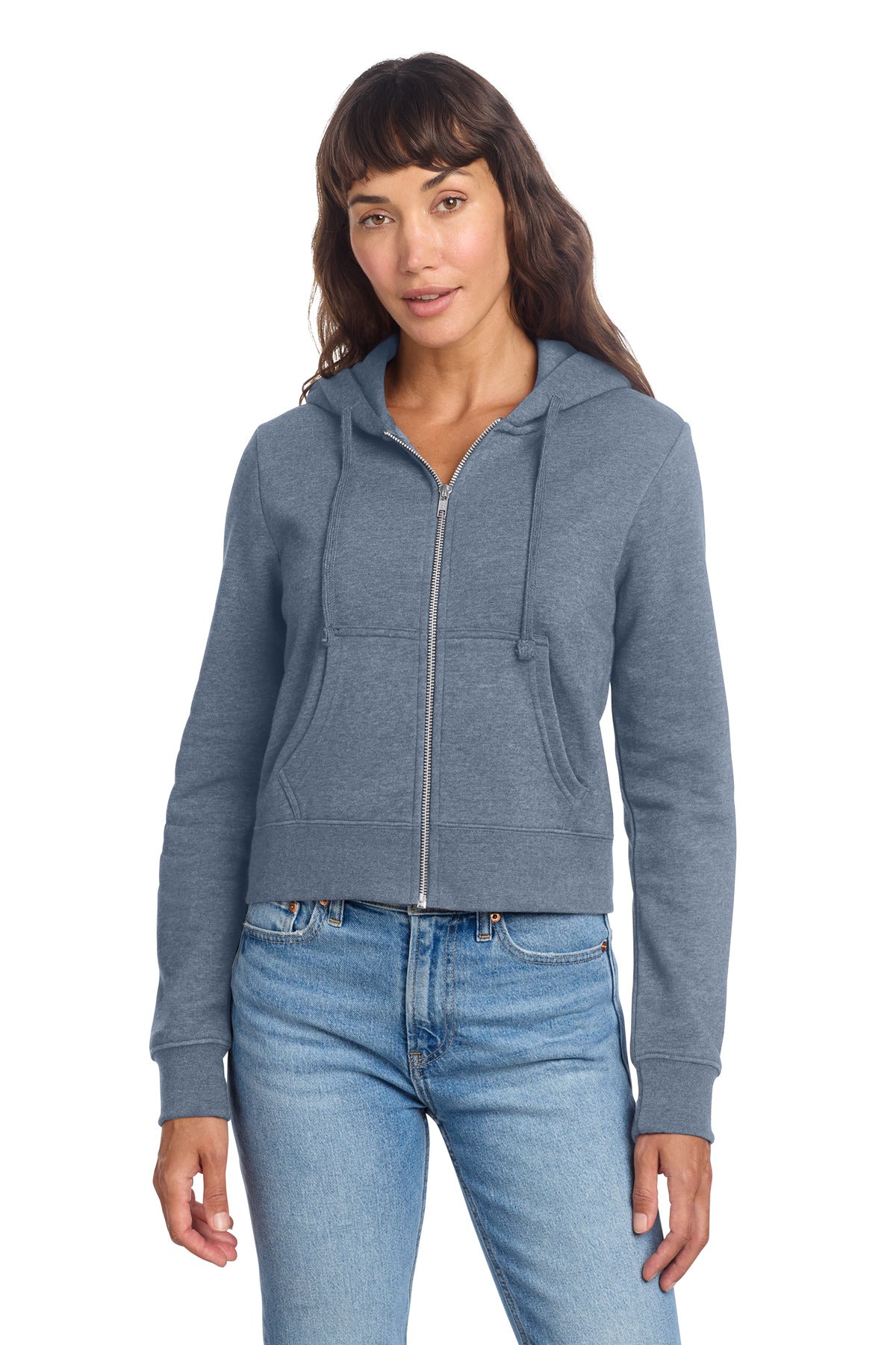 Custom logo District® Women's V.I.T.™ Fleece Full-Zip Hoodie DT6103 in Flint Blue Heather