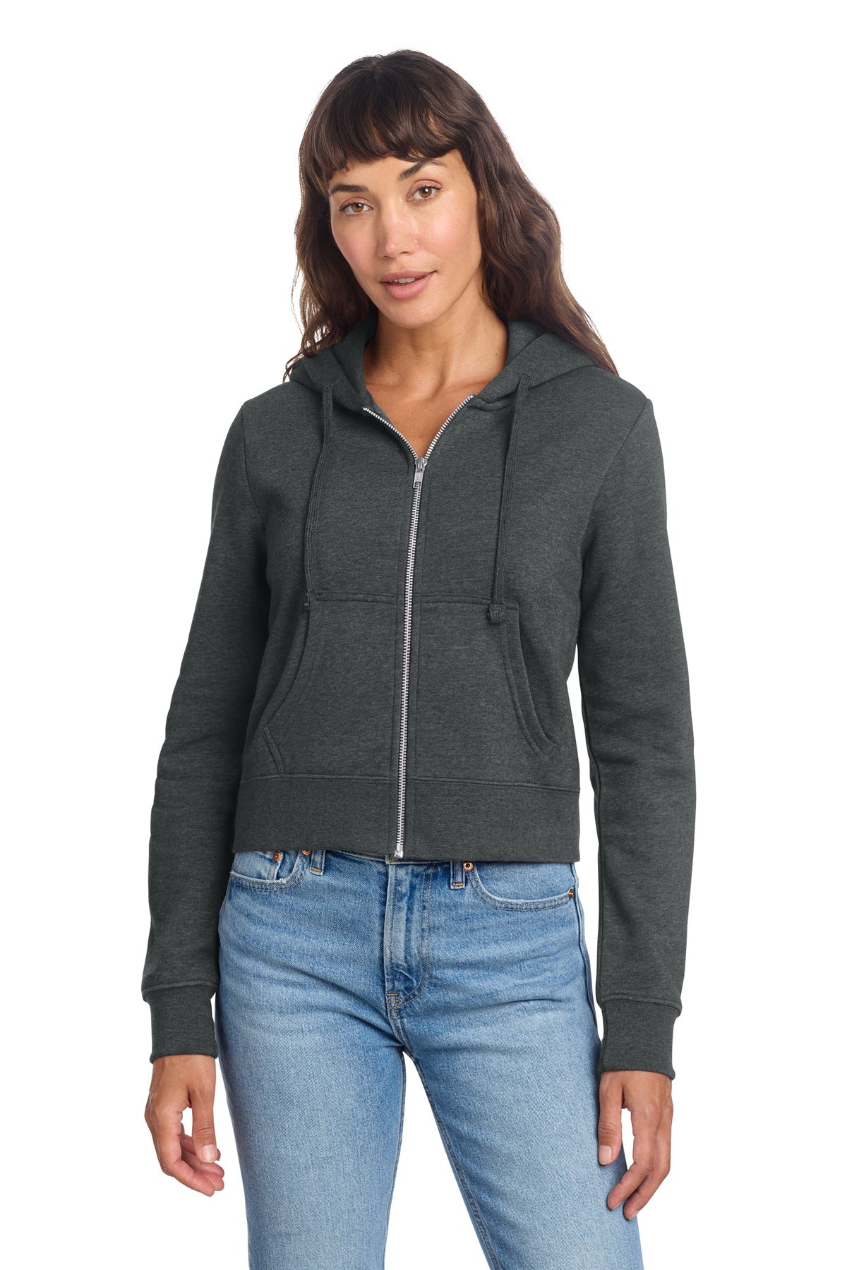 Custom logo District® Women's V.I.T.™ Fleece Full-Zip Hoodie DT6103 in Heathered Charcoal