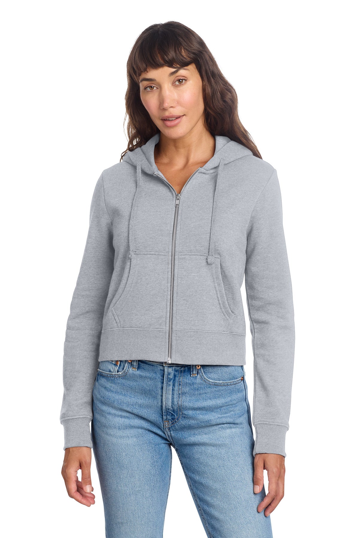 Custom logo District® Women's V.I.T.™ Fleece Full-Zip Hoodie DT6103 in Light Heather Grey