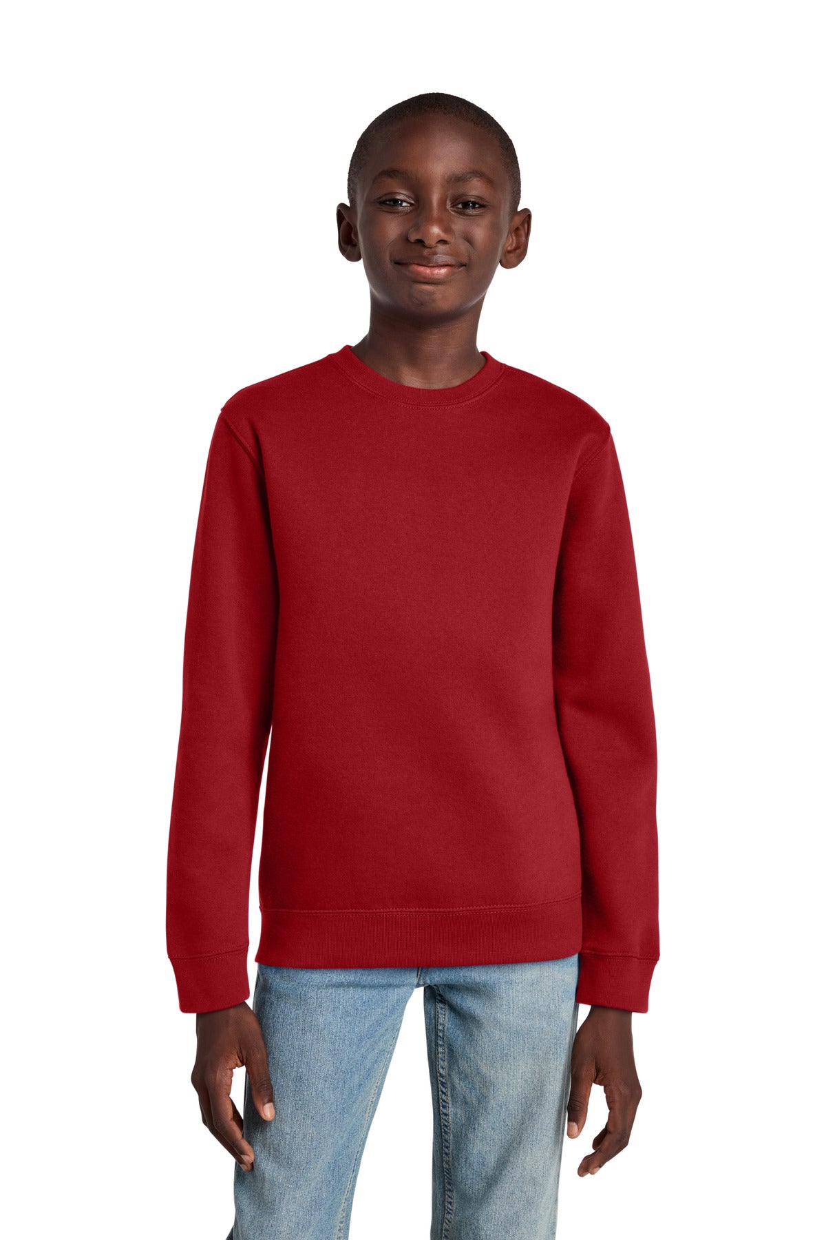 Custom logo District® Youth V.I.T.™ Fleece Crew DT6104Y in Classic Red