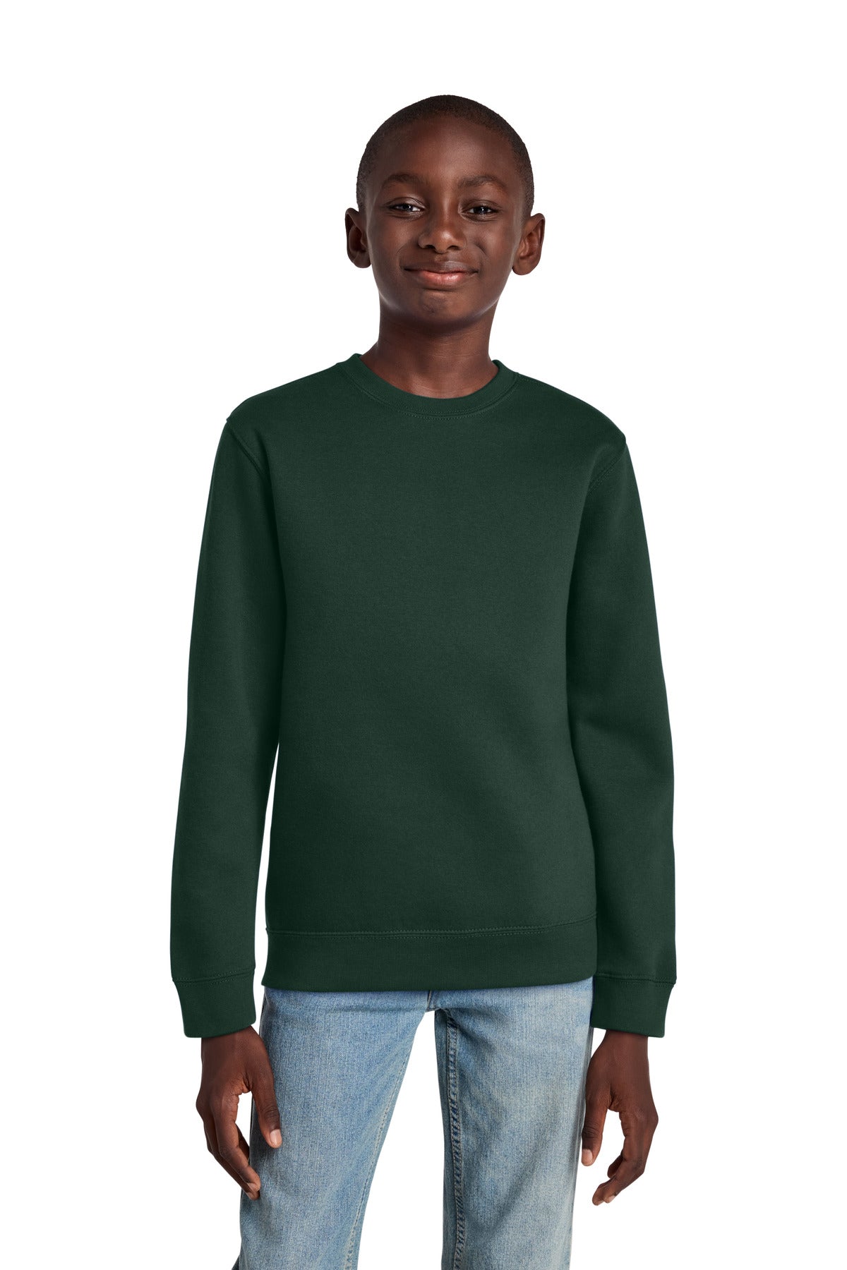 Custom logo District® Youth V.I.T.™ Fleece Crew DT6104Y in Forest Green