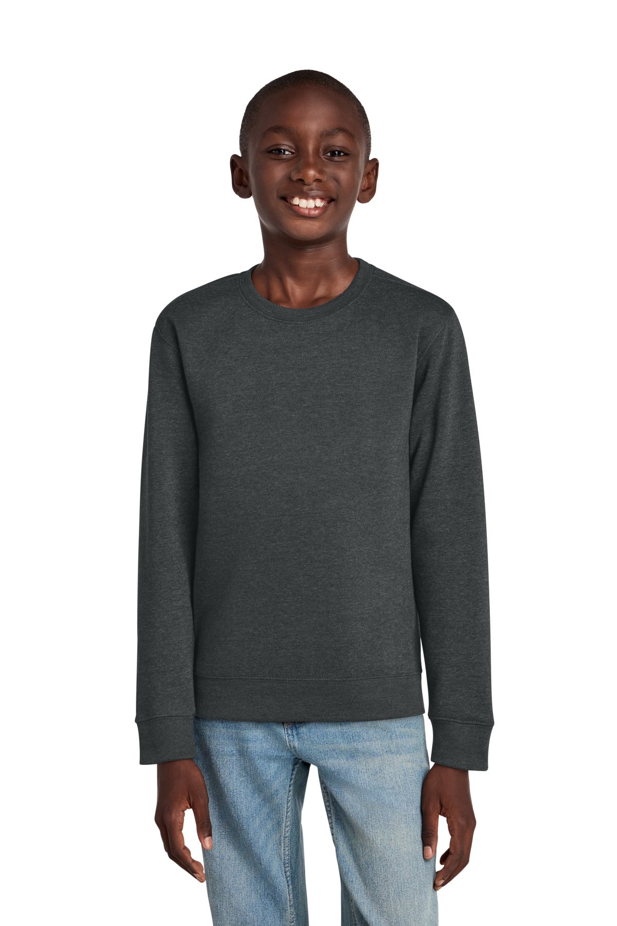 Custom logo District® Youth V.I.T.™ Fleece Crew DT6104Y in Heathered Charcoal