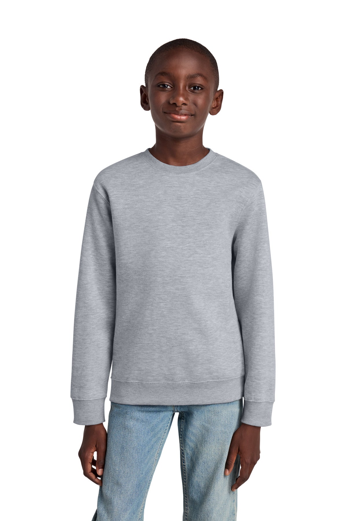 Custom logo District® Youth V.I.T.™ Fleece Crew DT6104Y in Light Heather Grey