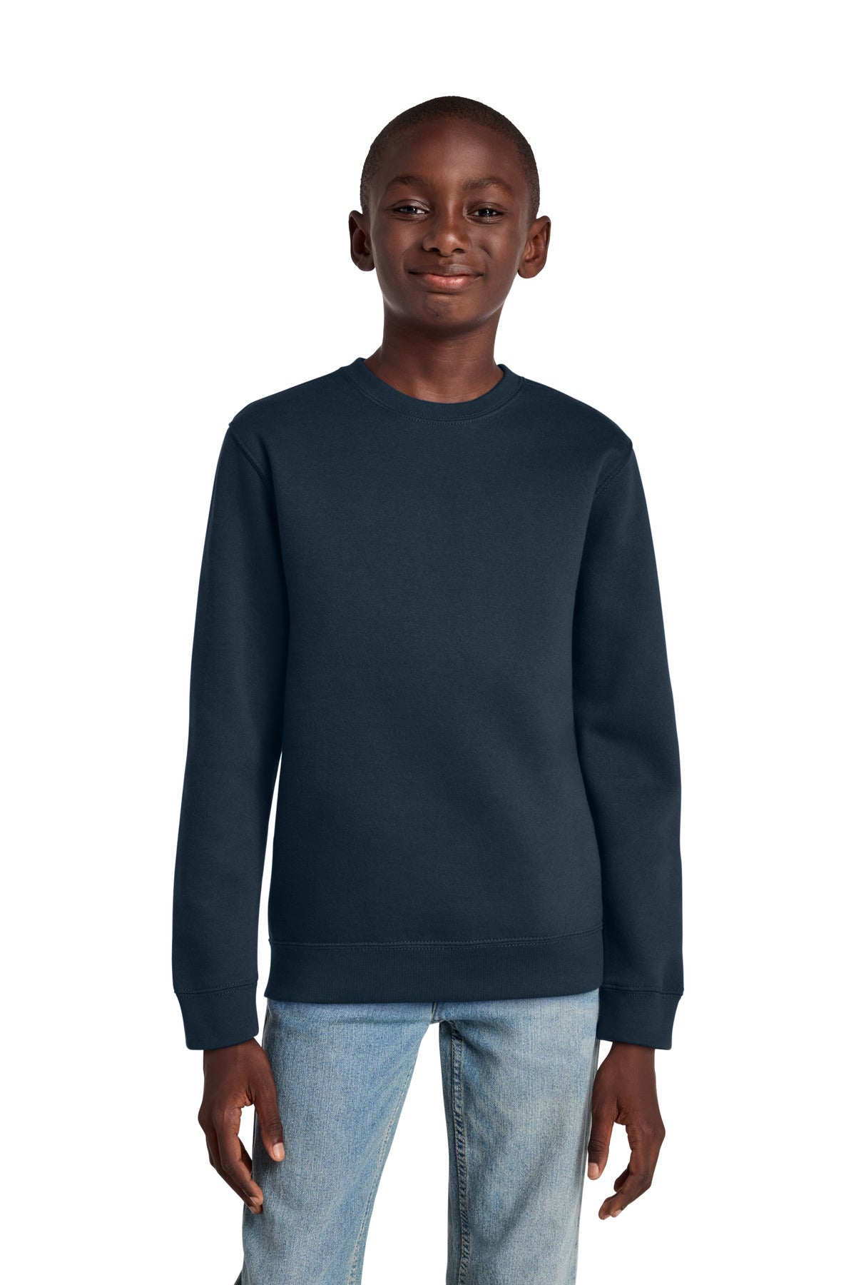 Custom logo District® Youth V.I.T.™ Fleece Crew DT6104Y in New Navy