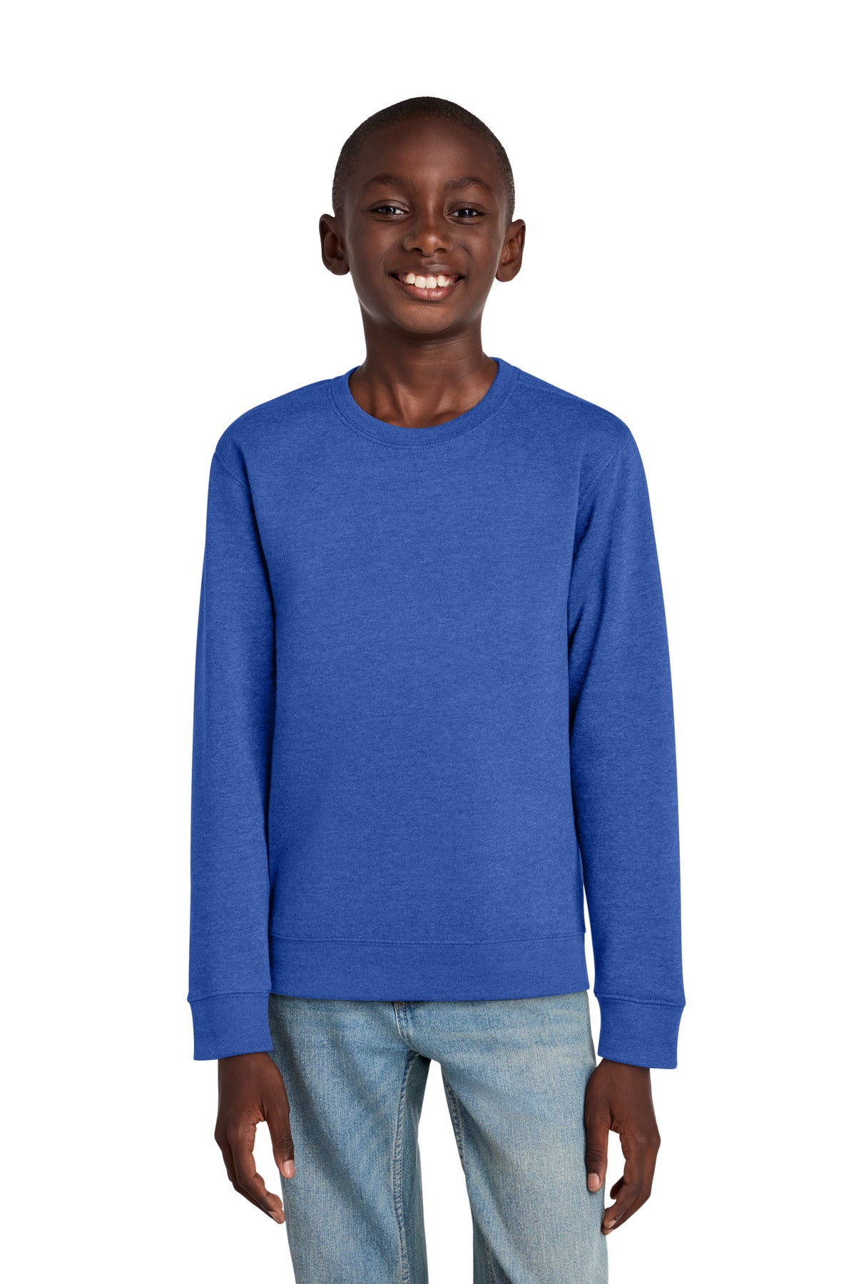 Custom logo District® Youth V.I.T.™ Fleece Crew DT6104Y in Royal Frost