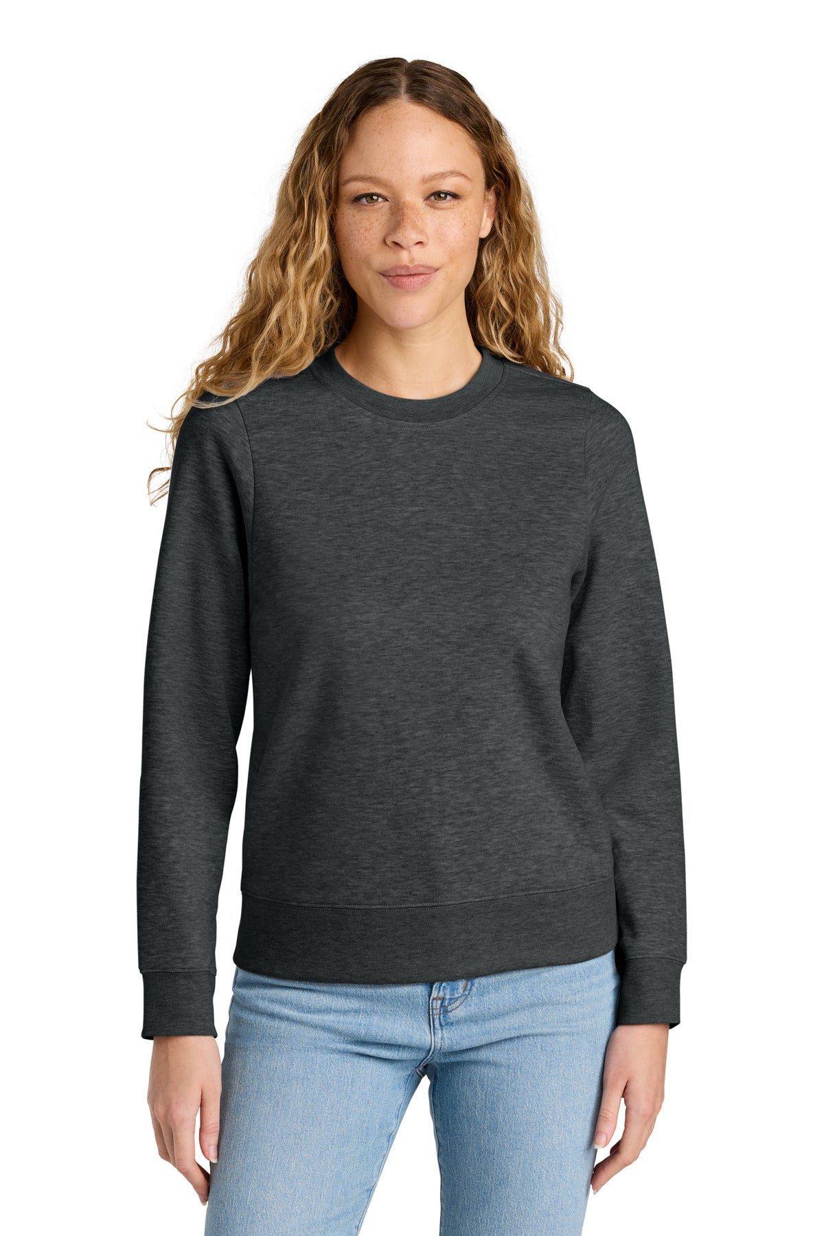 Custom logo District® Women's V.I.T.™ Fleece Crew DT6105 in Heathered Charcoal