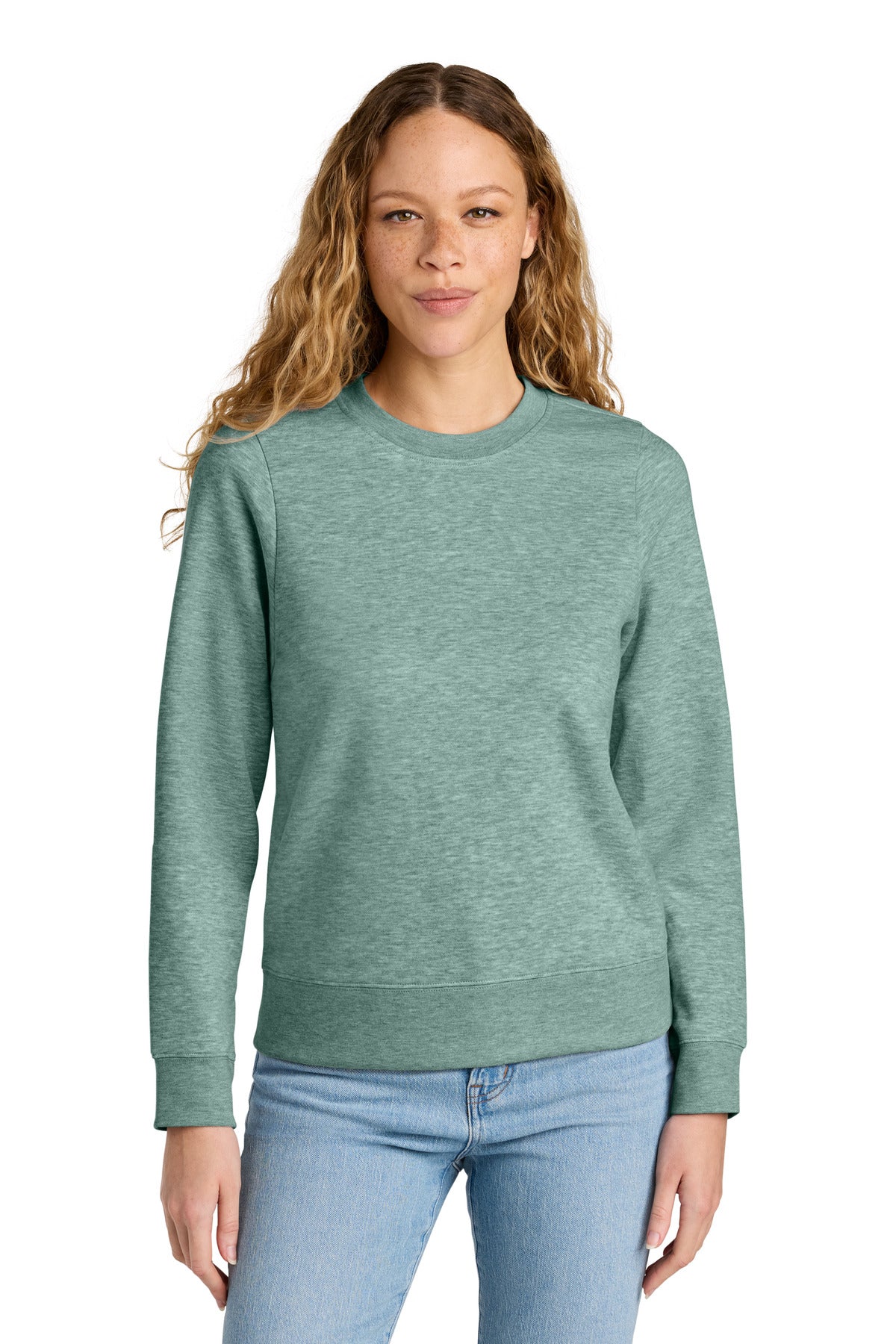 Custom logo District® Women's V.I.T.™ Fleece Crew DT6105 in Heathered Dusty Sage