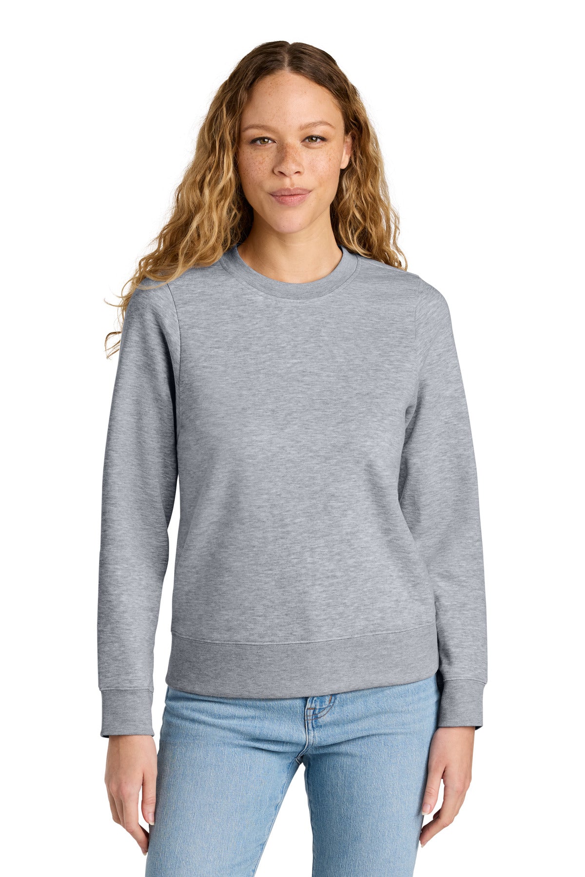 Custom logo District® Women's V.I.T.™ Fleece Crew DT6105 in Light Heather Grey
