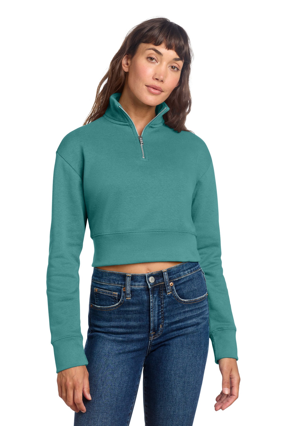 Custom logo District® Women's V.I.T.™ Fleece 1/2-Zip DT6111 in Eucalyptus Blue