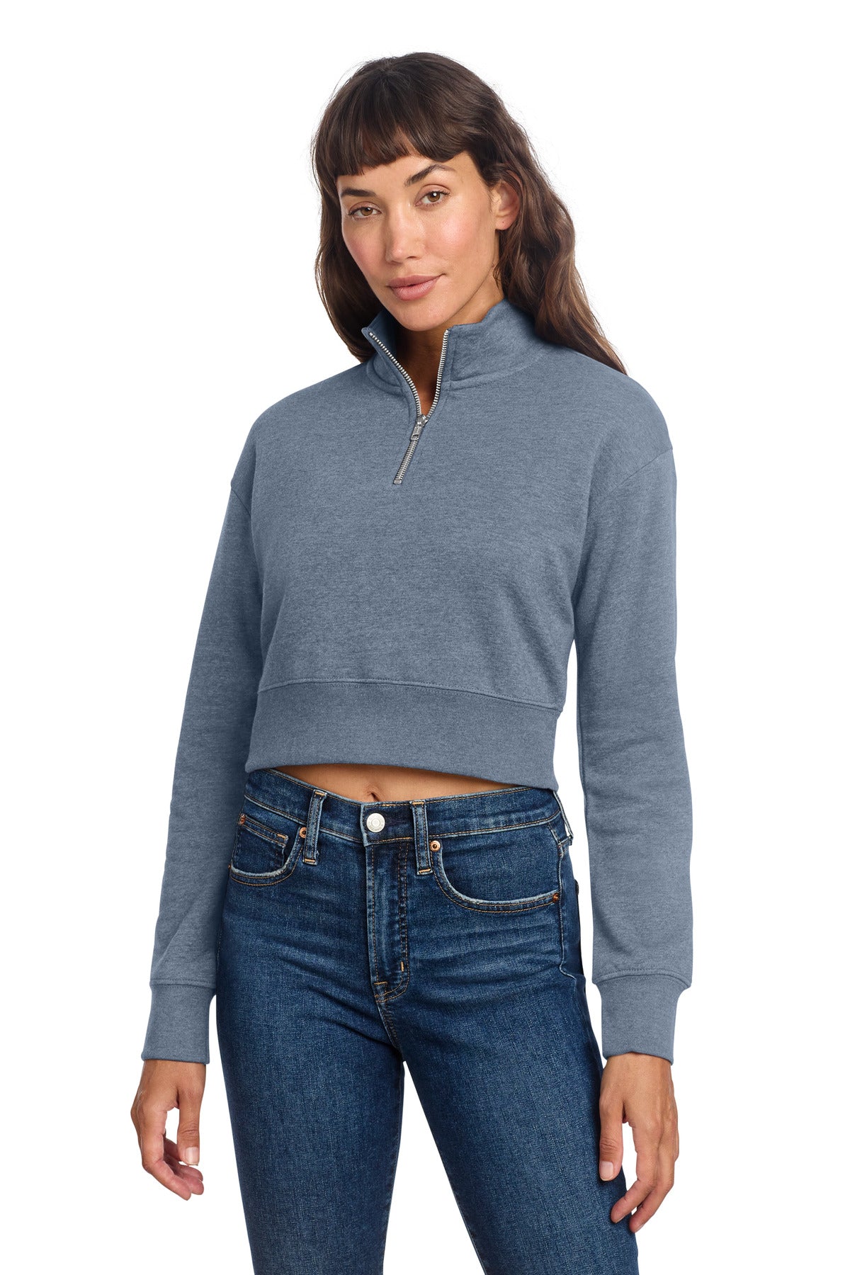 Custom logo District® Women's V.I.T.™ Fleece 1/2-Zip DT6111 in Flint Blue Heather