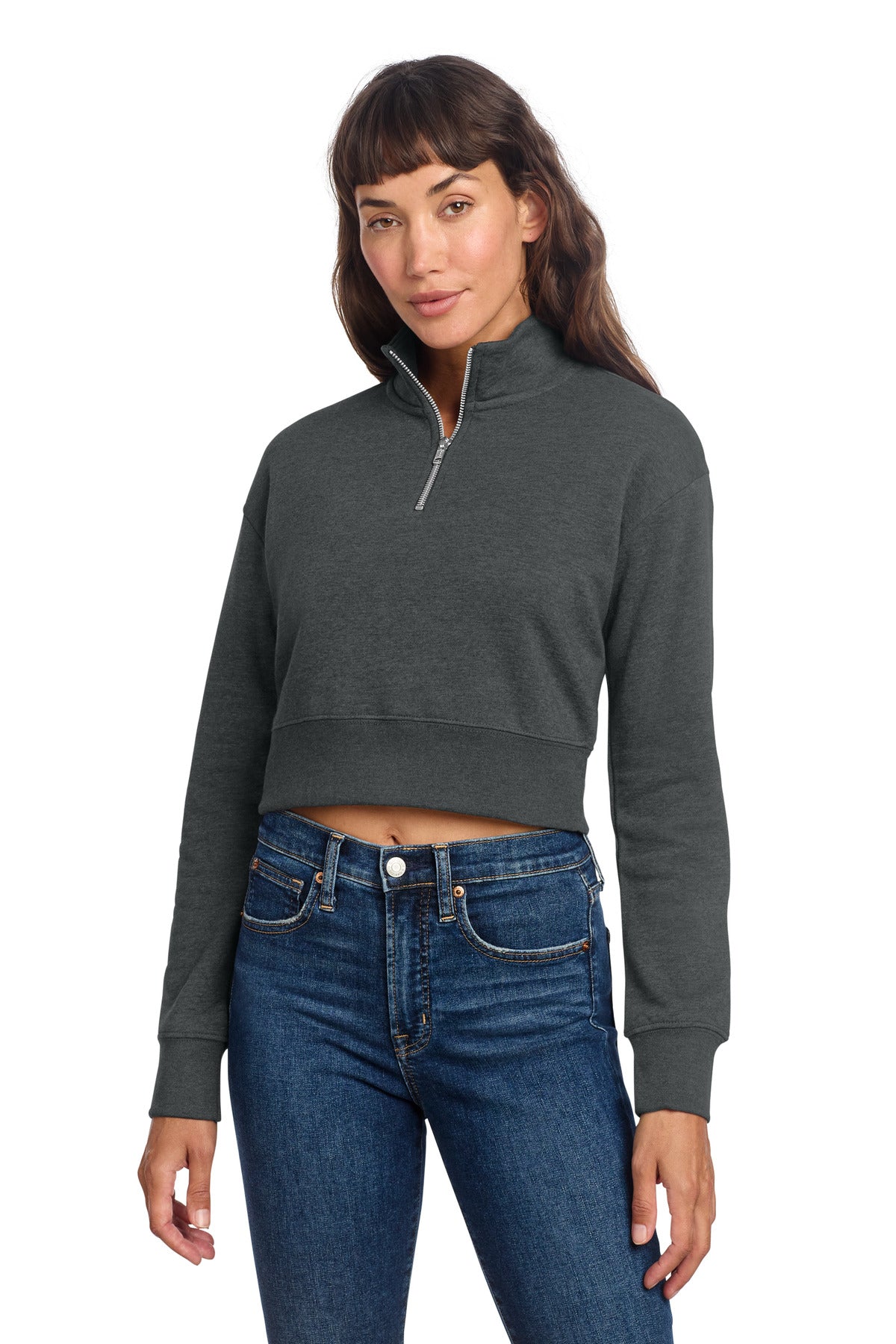 Custom logo District® Women's V.I.T.™ Fleece 1/2-Zip DT6111 in Heathered Charcoal