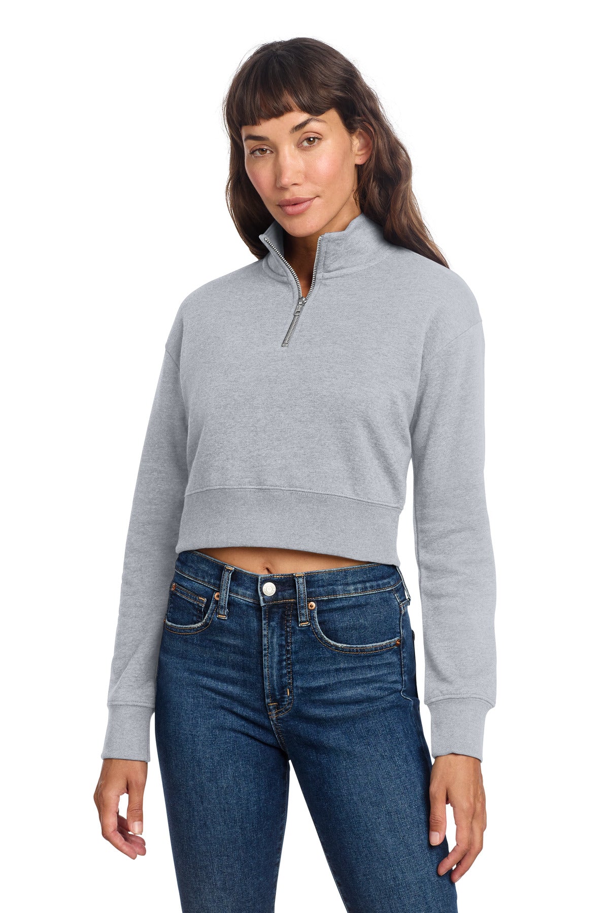 Custom logo District® Women's V.I.T.™ Fleece 1/2-Zip DT6111 in Light Heather Grey