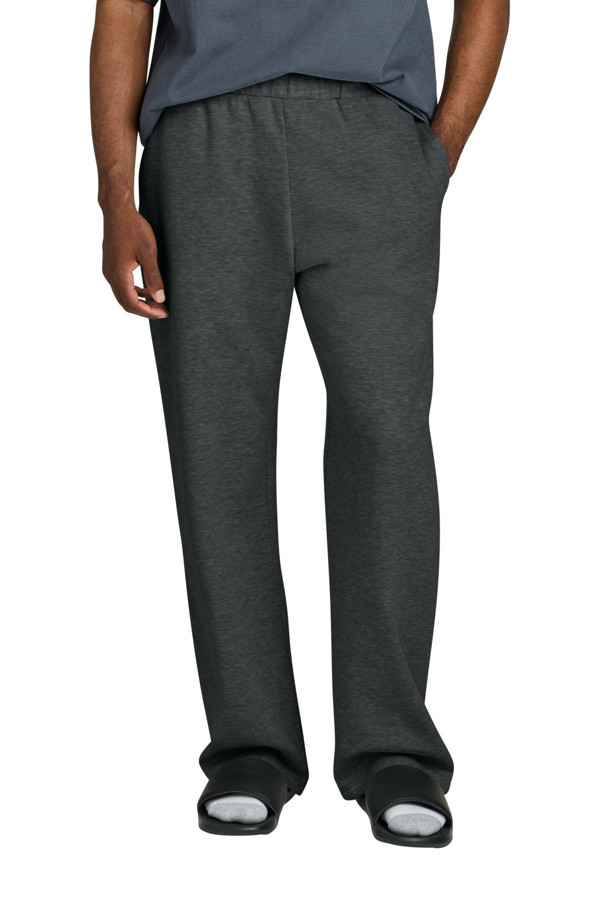 Custom logo District® V.I.T.™ Fleece Open-Bottom Sweatpant DT6117 in Heathered Charcoal