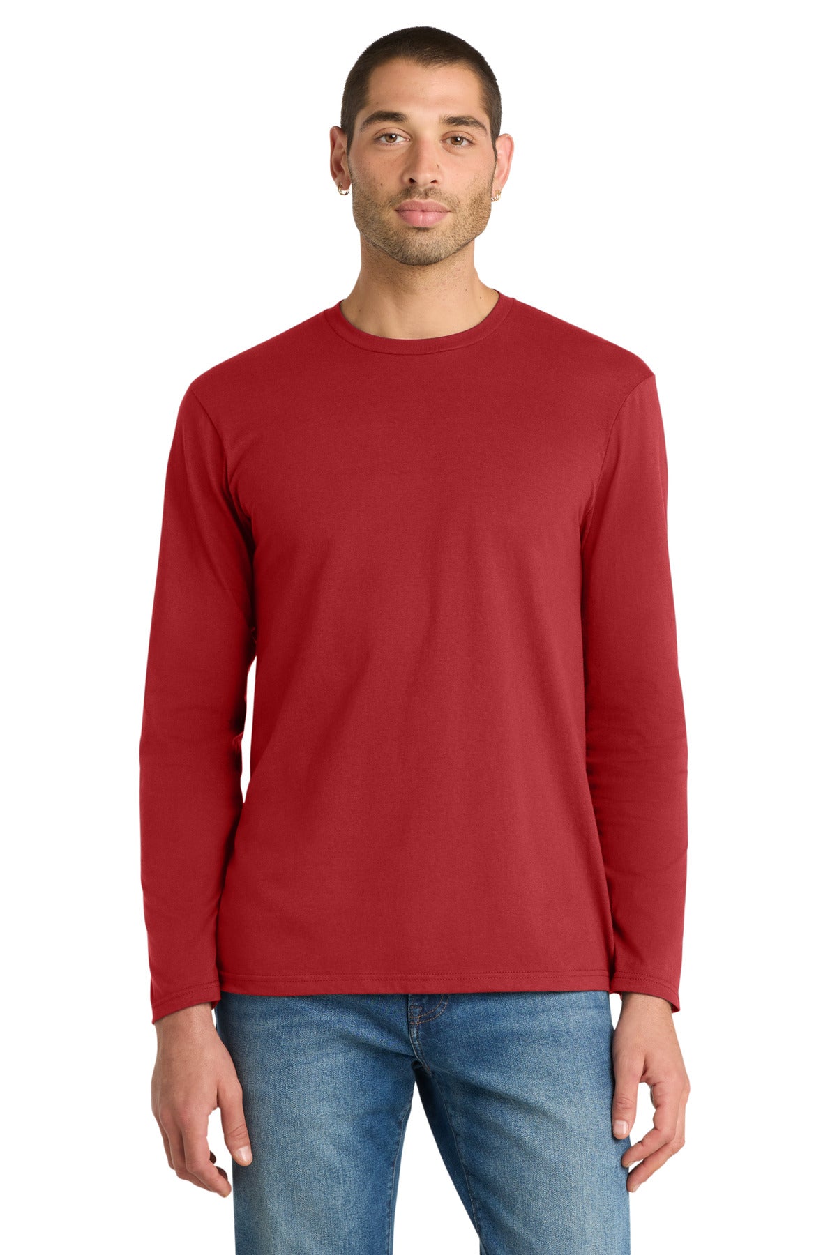 Custom logo District® Very Important Tee® Long Sleeve. DT6200 in Classic Red