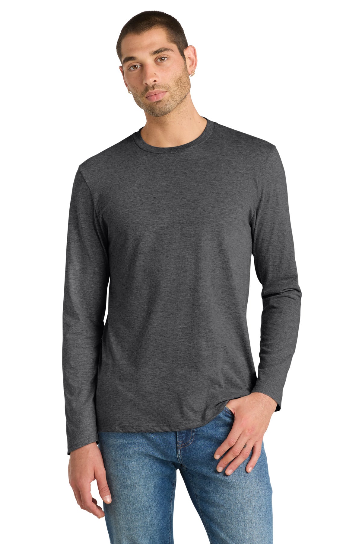 Custom logo District® Very Important Tee® Long Sleeve. DT6200 in Heathered Charcoal