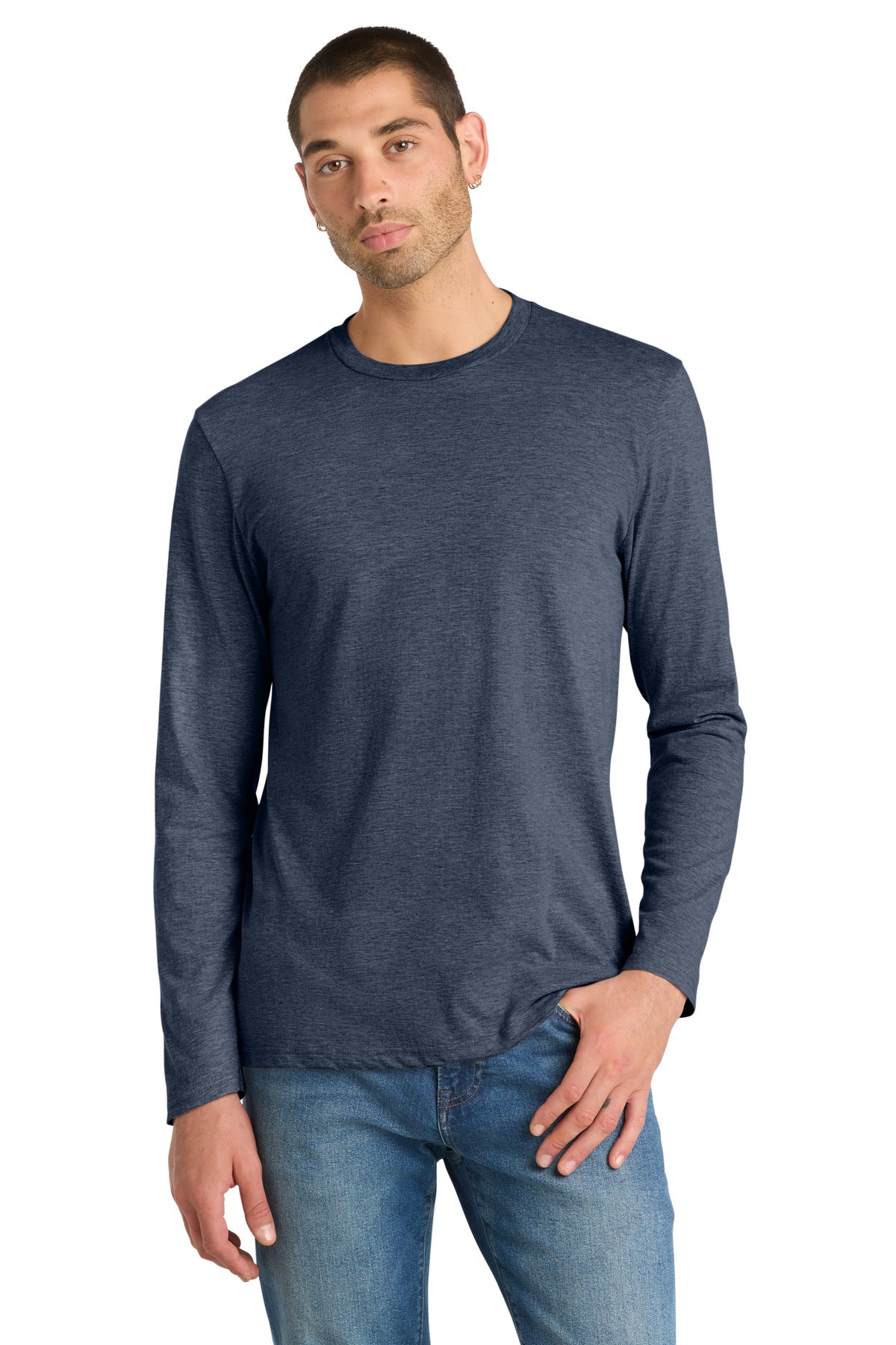Custom logo District® Very Important Tee® Long Sleeve. DT6200 in Heathered Navy
