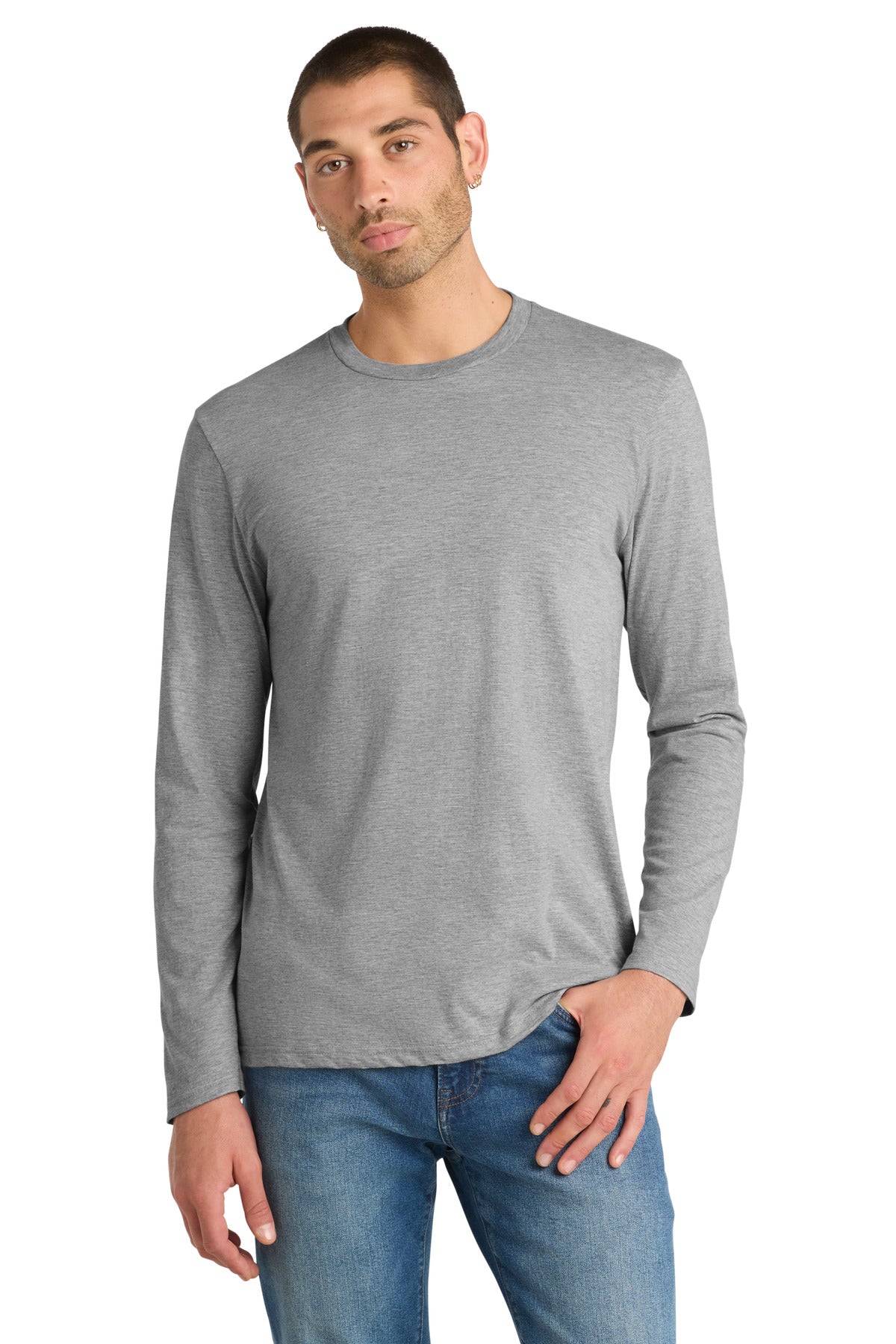 Custom logo District® Very Important Tee® Long Sleeve. DT6200 in Light Heather Grey