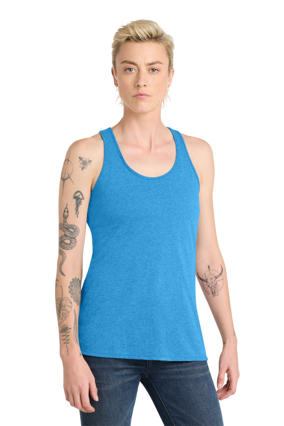 Custom logo District ® Women's V.I.T. ™ Racerback Tank. DT6302 in Heathered Bright Turquoise