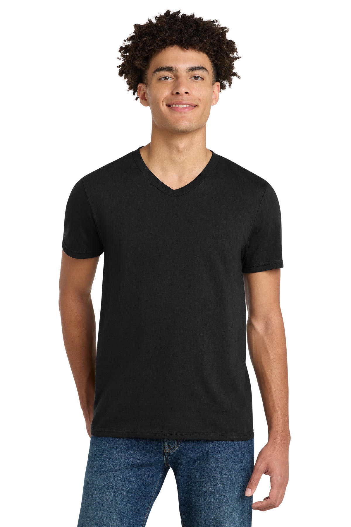 Custom logo District® Very Important Tee® V-Neck. DT6500 in Black