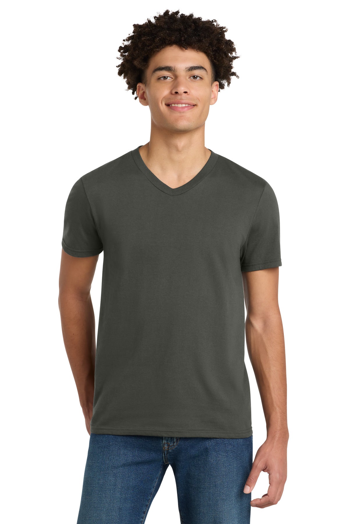 Custom logo District® Very Important Tee® V-Neck. DT6500 in Deepest Grey