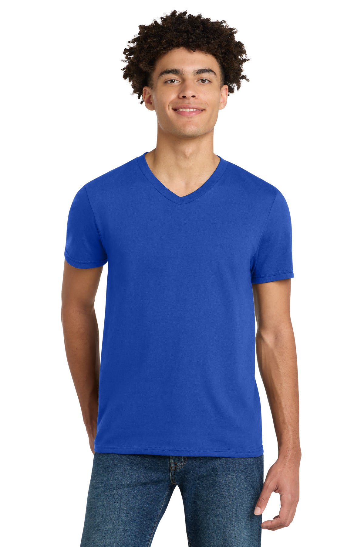 Custom logo District® Very Important Tee® V-Neck. DT6500 in Deep Royal