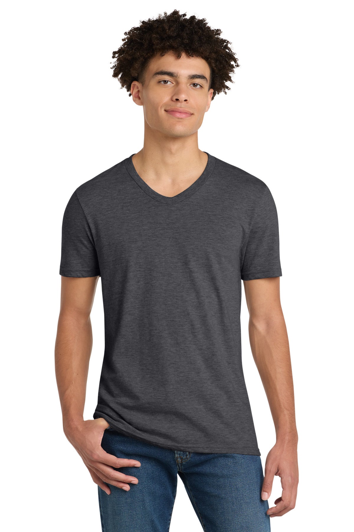 Custom logo District® Very Important Tee® V-Neck. DT6500 in Heathered Charcoal