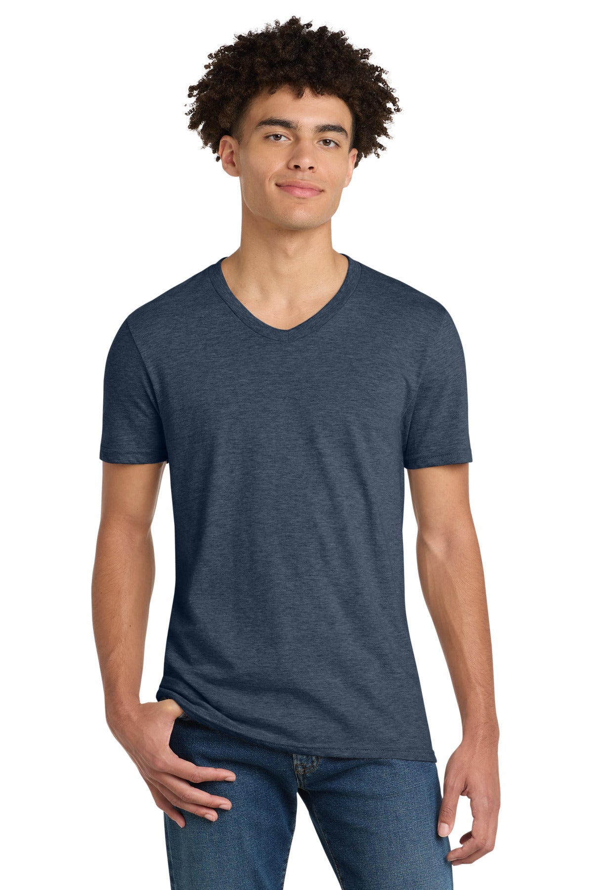 Custom logo District® Very Important Tee® V-Neck. DT6500 in Heathered Navy