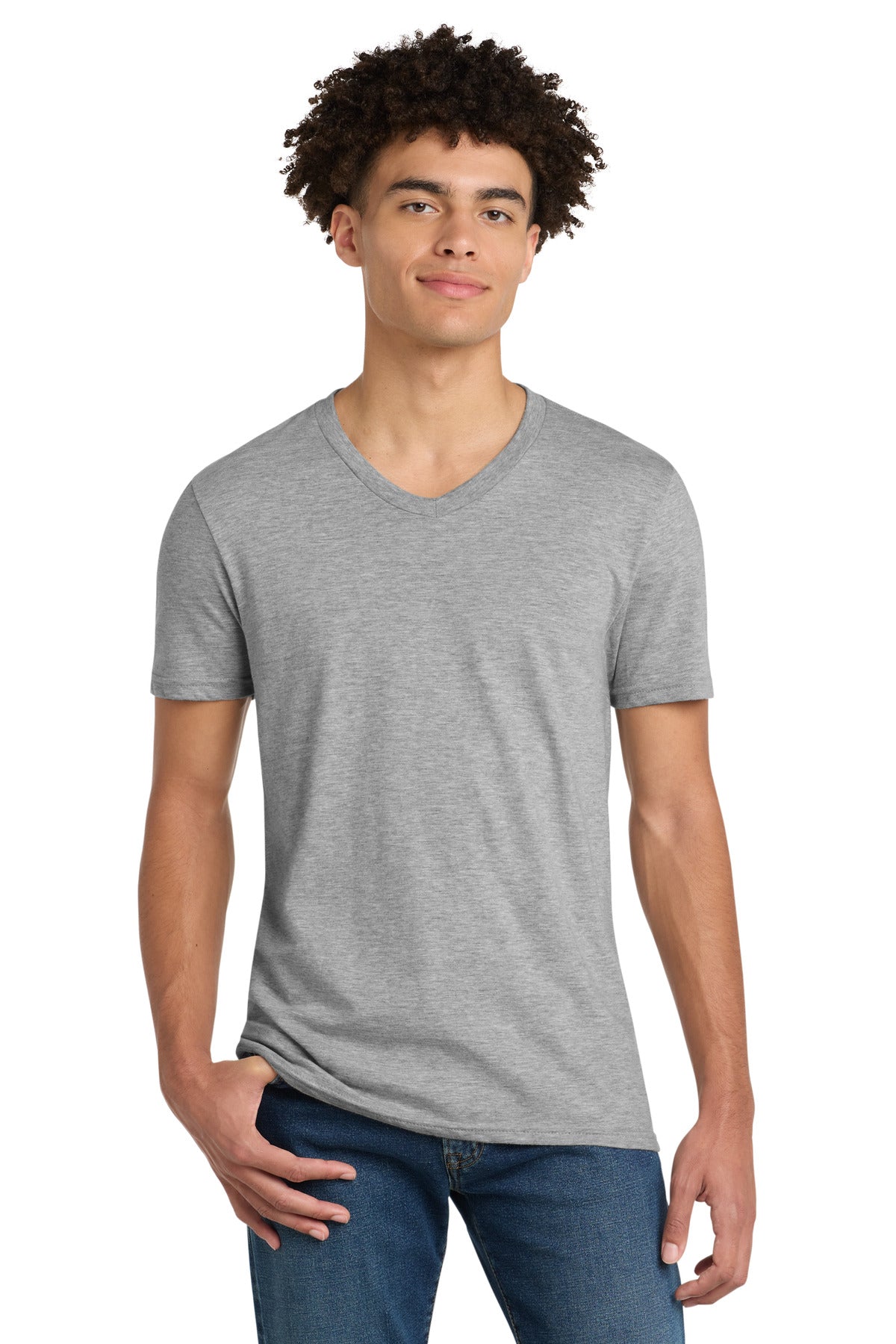 Custom logo District® Very Important Tee® V-Neck. DT6500 in Light Heather Grey