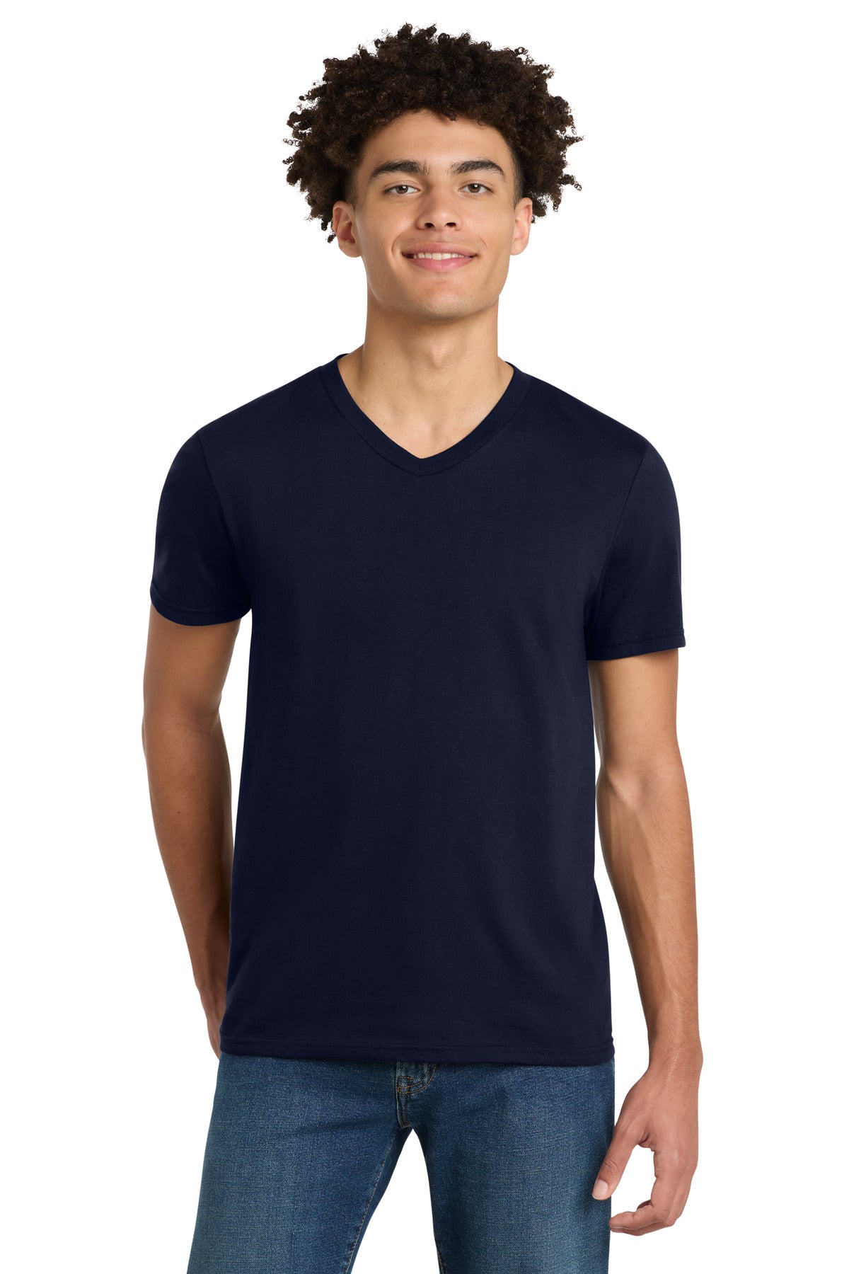 Custom logo District® Very Important Tee® V-Neck. DT6500 in New Navy