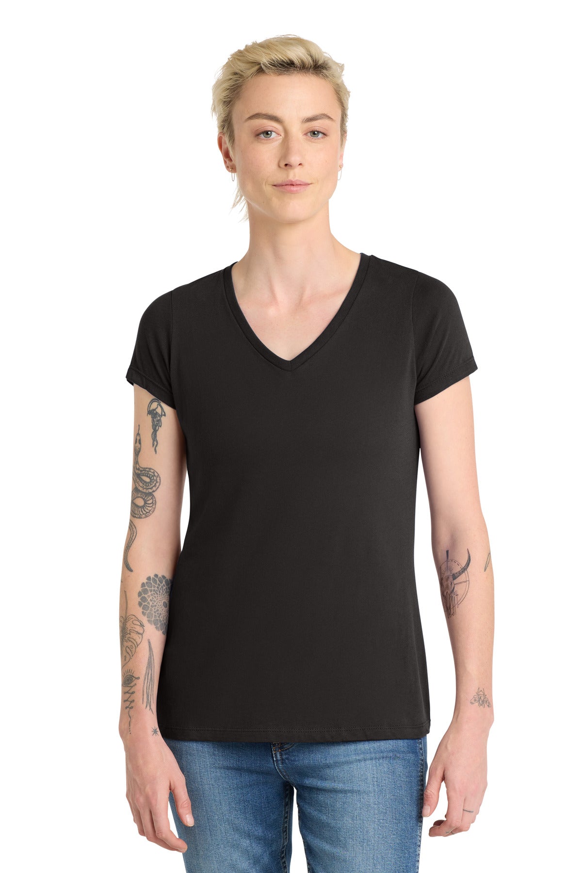Custom logo District ® Women's Very Important Tee ® V-Neck. DT6503 in Black