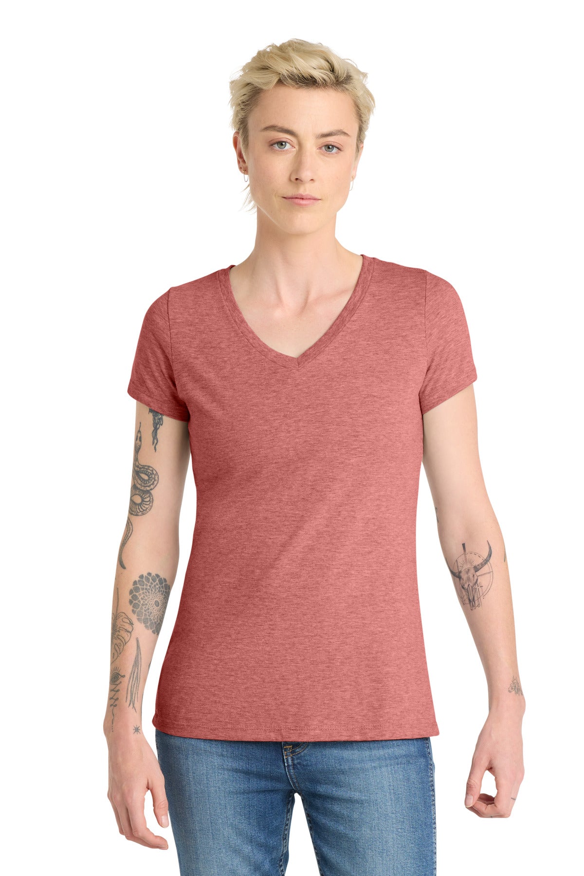 Custom logo District ® Women's Very Important Tee ® V-Neck. DT6503 in Blush Frost