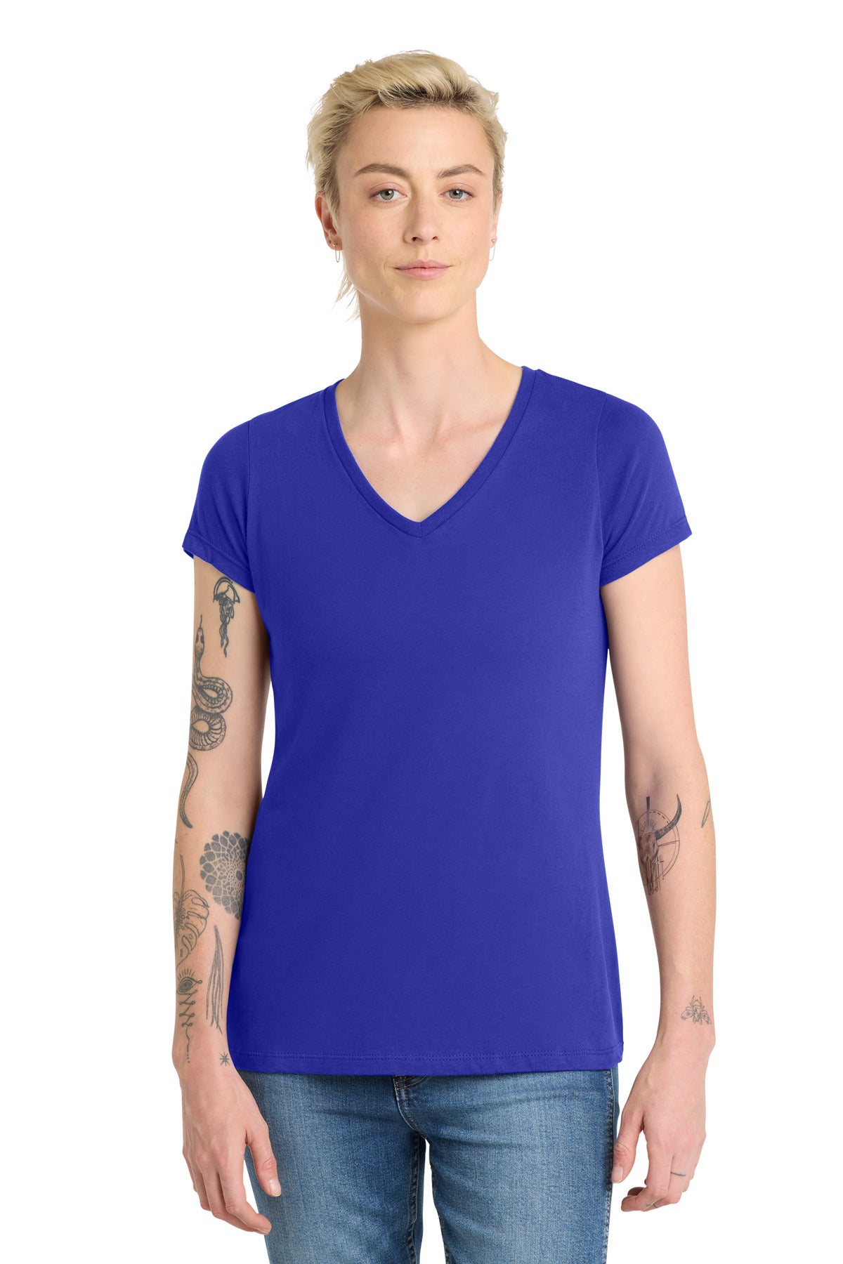 Custom logo District ® Women's Very Important Tee ® V-Neck. DT6503 in Deep Royal