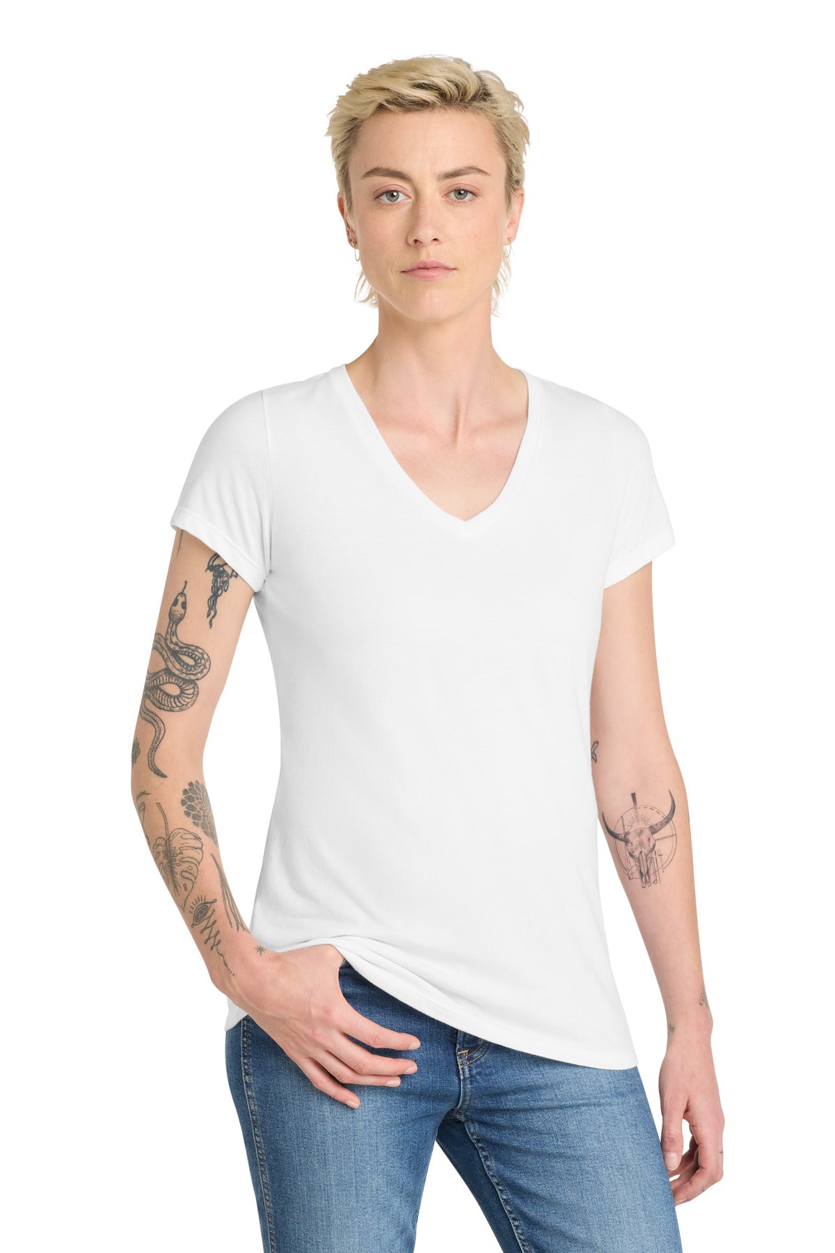 Custom logo District ® Women's Very Important Tee ® V-Neck. DT6503 in White