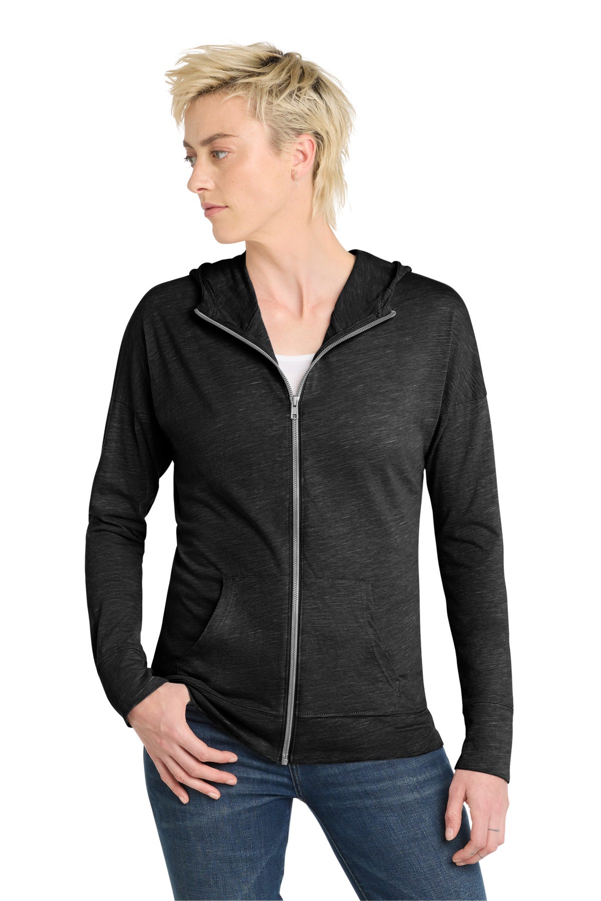 Custom logo District ® Women's Medal Full-Zip Hoodie. DT665 in Black
